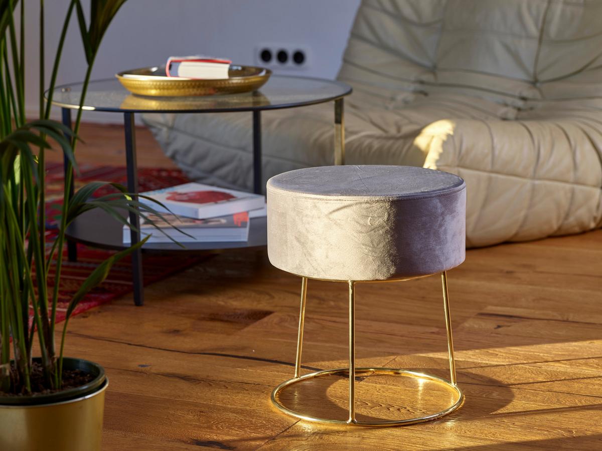 Hocker Marilyn Grau Samt - Goldfarben/Grau, Design, Textil/Metall (35,5/40,5/35,5cm) - Echtwerk