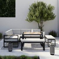 Dining-Loungeset Aruba Hellgr. /Schwarz Outdoorstoff/Metall - Hellgrau/Schwarz, MODERN, Kunststoff/Textil - Bessagi Garden