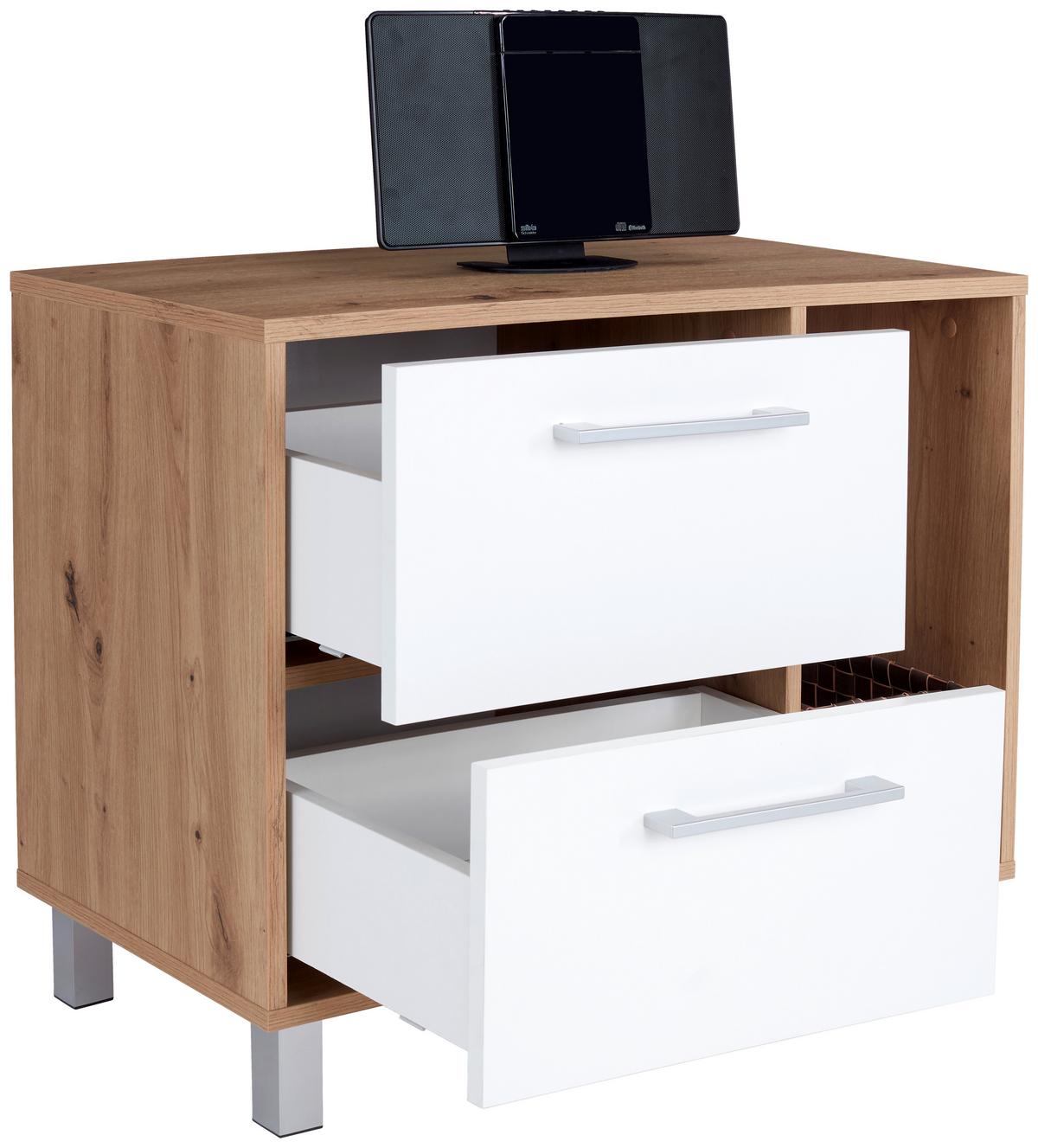 Komoda Box - bijela/boje hrasta, Moderno, drvni materijal/plastika (75/60/40cm) - Modern Living