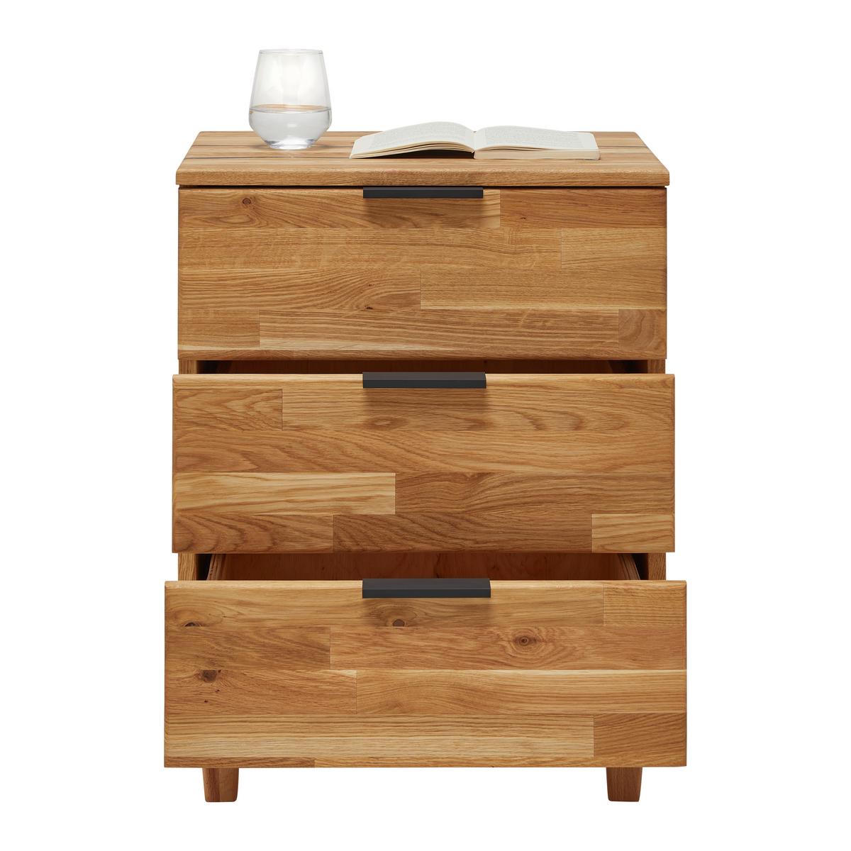 Nachtkästchen Carolina 3 Eichefarben - Eichefarben/Schwarz, KONVENTIONELL, Naturmaterialien/Holz (48/65/40cm) - ecoTree