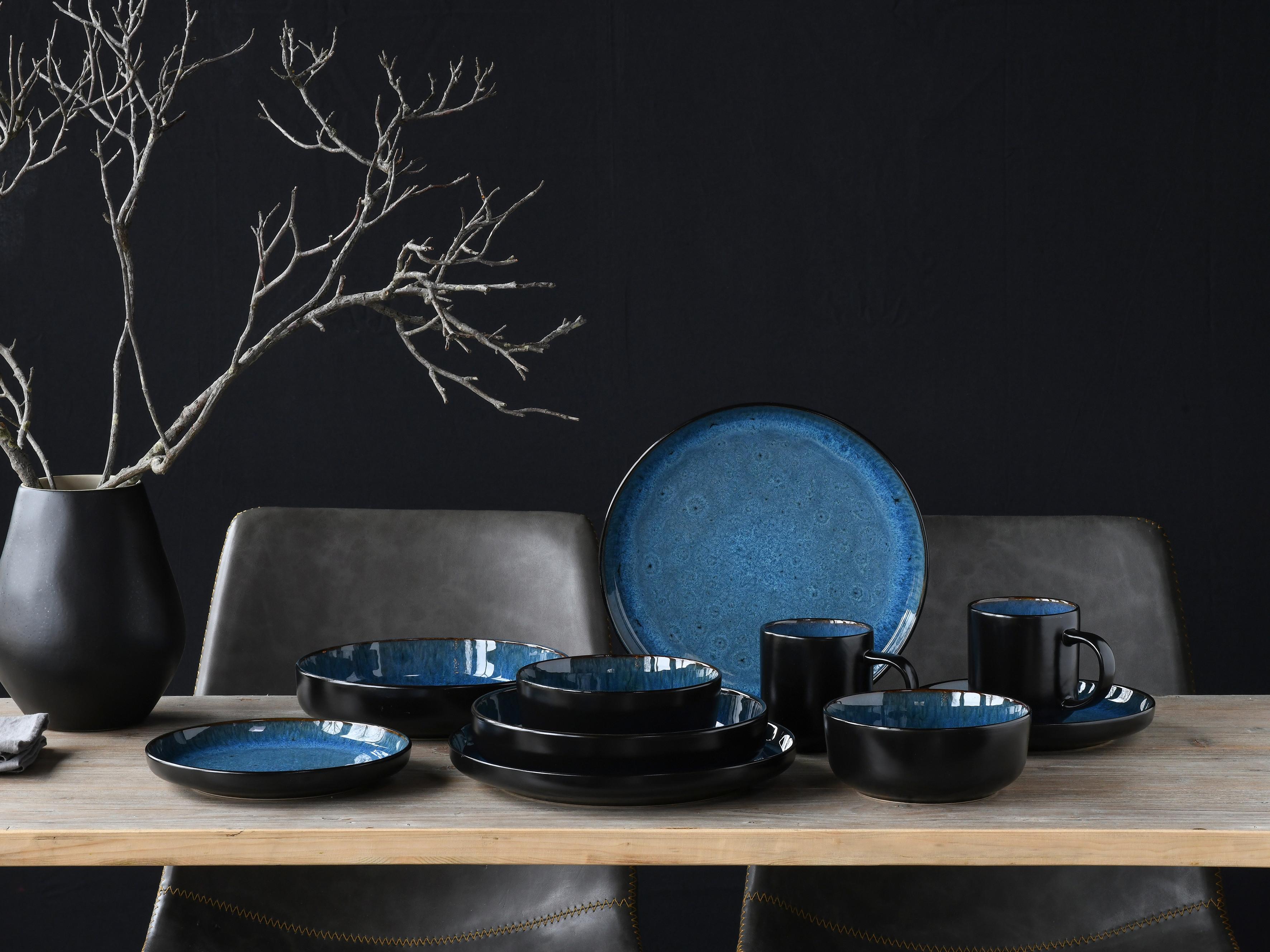 Kombinirani Servis Nordic Fjord Blue, 16-Delni - svetlo modra/črna, Basics, keramika - Creatable