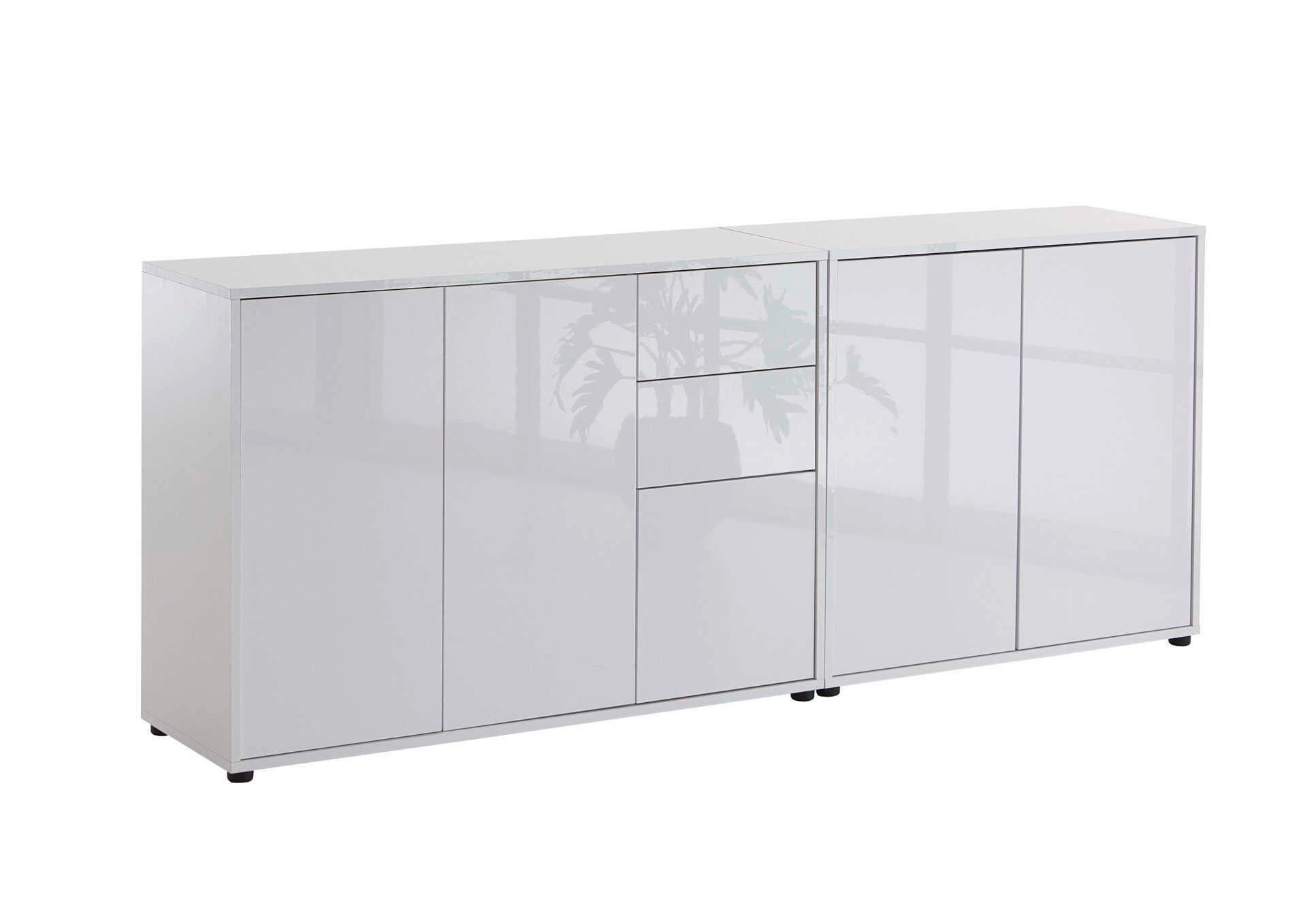 Sideboard Mailand Set 10 Weiß - Weiß Hochglanz/Schwarz, MODERN, Holzwerkstoff/Kunststoff (184,5/73/33cm) - MID.YOU