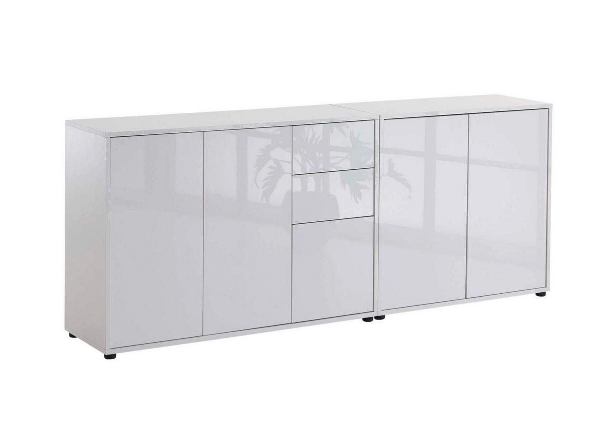 Sideboard Mailand Set 10 Weiß - Weiß Hochglanz/Schwarz, MODERN, Holzwerkstoff/Kunststoff (184,5/73/33cm) - MID.YOU