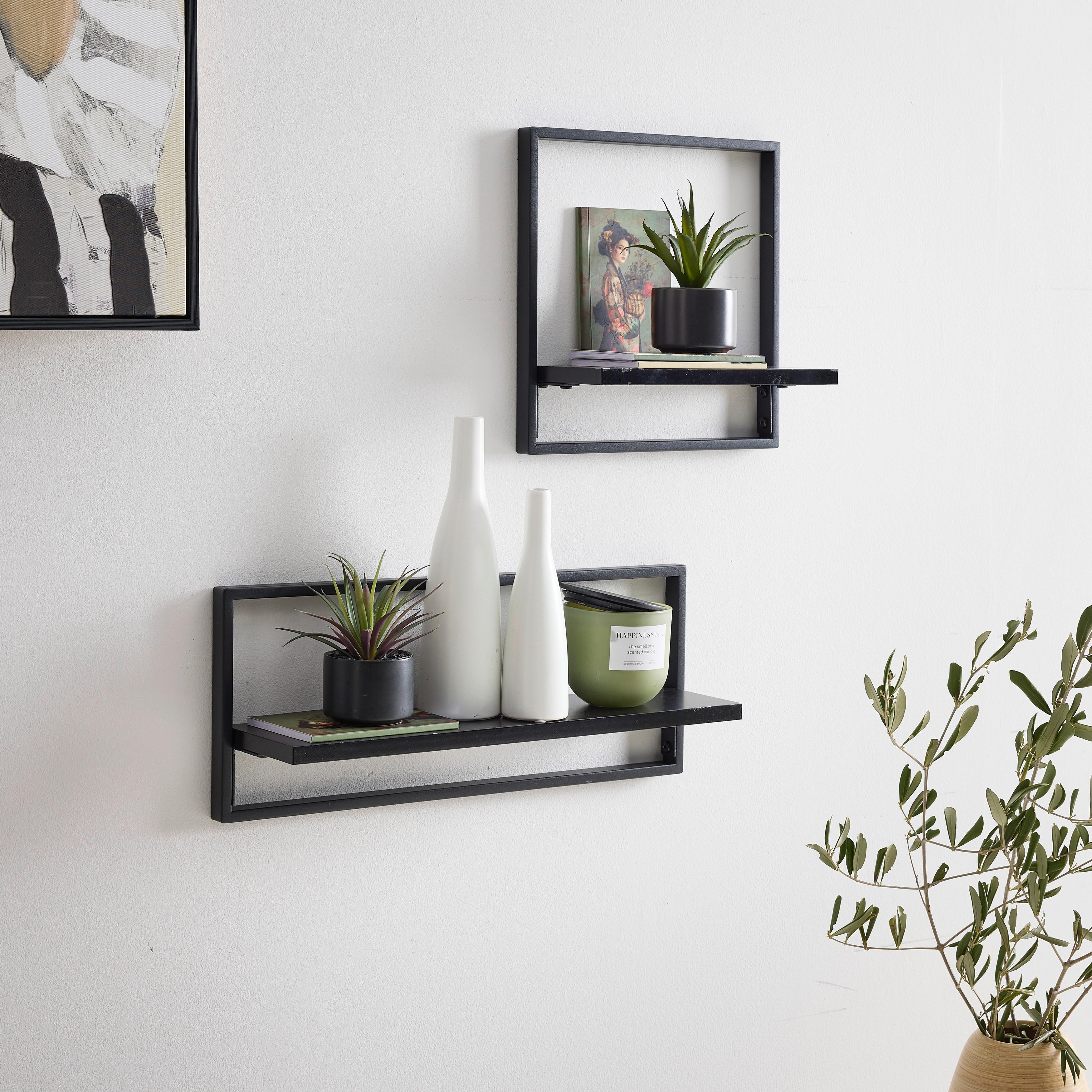 VÄGGHYLLPLAN SET ALFI -EXKLUSIV- -SB- - svart, Modern, metall/trämaterial (50/30/20/30/12/12cm) - Mömax