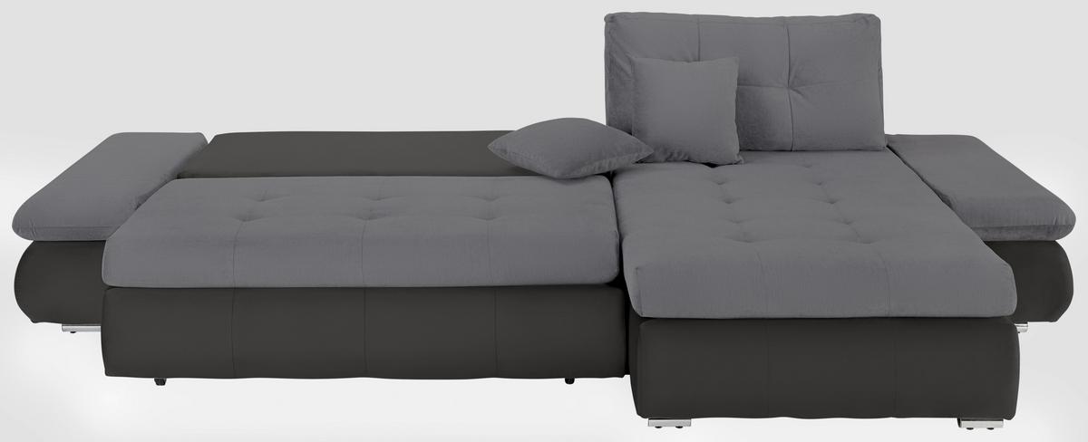 Wohnlandschaft Enrico Dunkelgrau/Dunkelbraun - Chromfarben/Dunkelgrau, KONVENTIONELL, Kunststoff/Textil (303/88/185cm) - Based