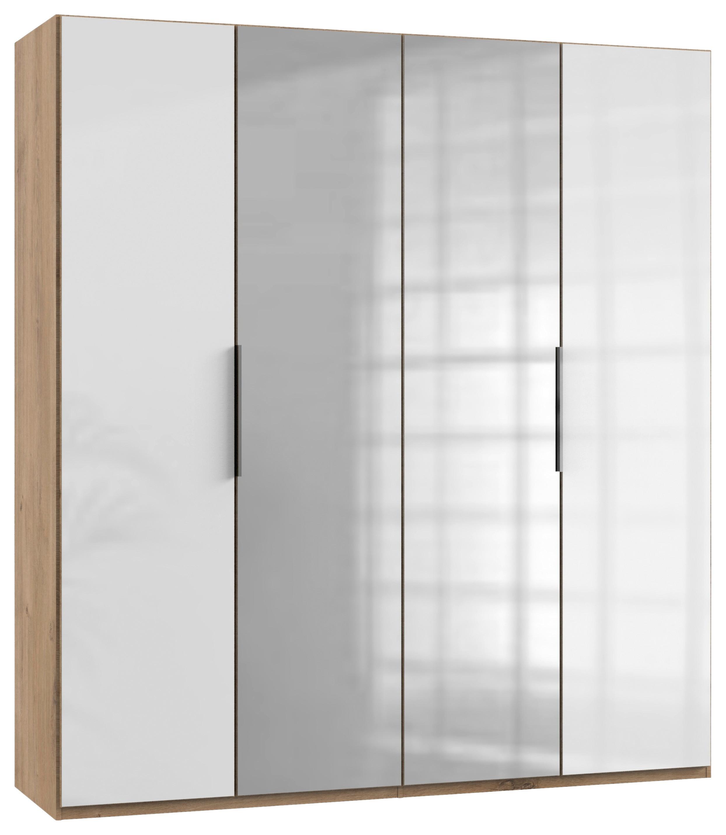 Drehtürenschrank Level 36D mit Spiegel ca. 200 cm Weiß/Eiche - Chromfarben/Weiß Hochglanz, MODERN, Holzwerkstoff (200/216/58cm) - MID.YOU