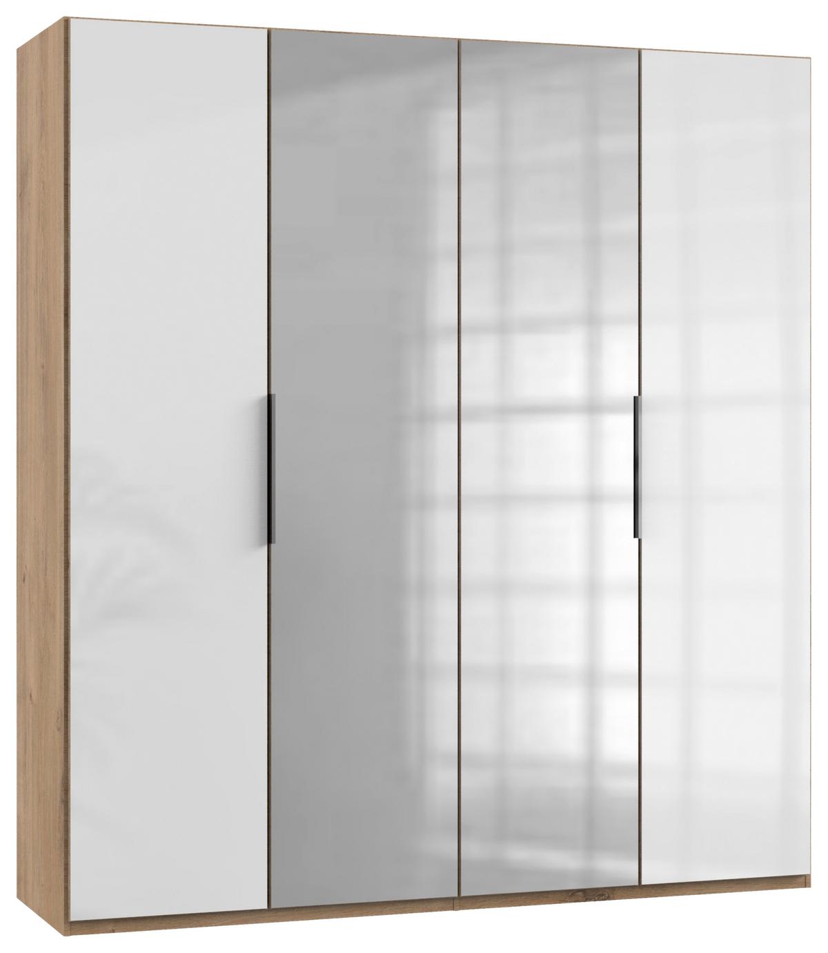 Drehtürenschrank Level 36D mit Spiegel ca. 200 cm Weiß/Eiche - Chromfarben/Weiß Hochglanz, MODERN, Holzwerkstoff (200/216/58cm) - MID.YOU