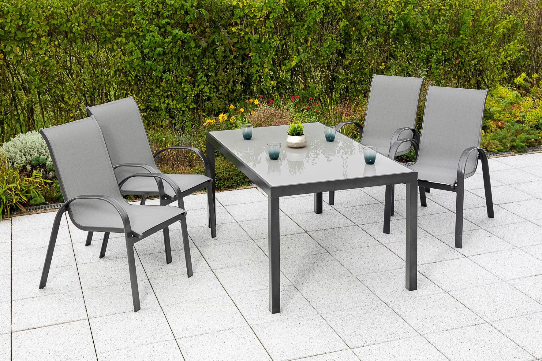 Gartenmöbel Set 5-tlg. Amalfi aus Aluminium - Graphitfarben/Grau, KONVENTIONELL, Glas/Textil - Gardenson