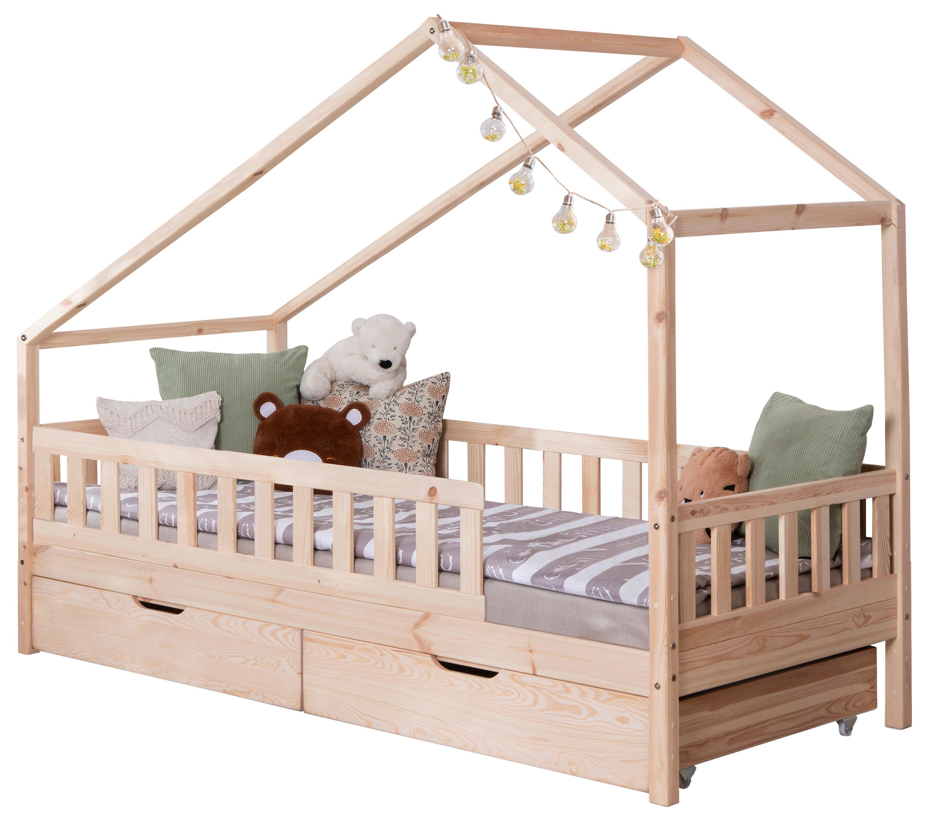 Hausbett Lou ca. 90x200 cm Holz - Naturfarben/Weiß, MODERN, Holz/Textil (90/200cm) - MID.YOU