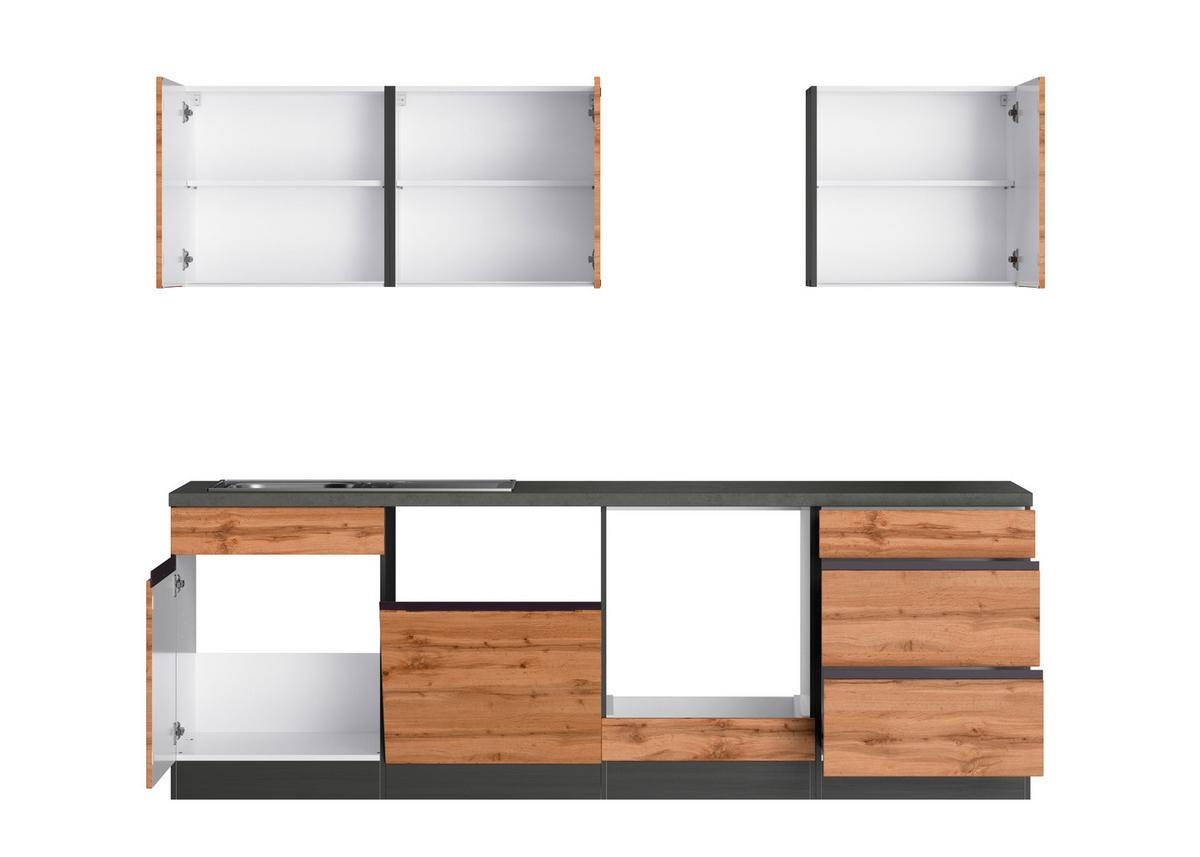 Küchenblock Turin ohne Geräte ca. 240 cm Eiche/Grau - Eiche Wotan/Graphitfarben, Design, Holzwerkstoff (240cm) - Held