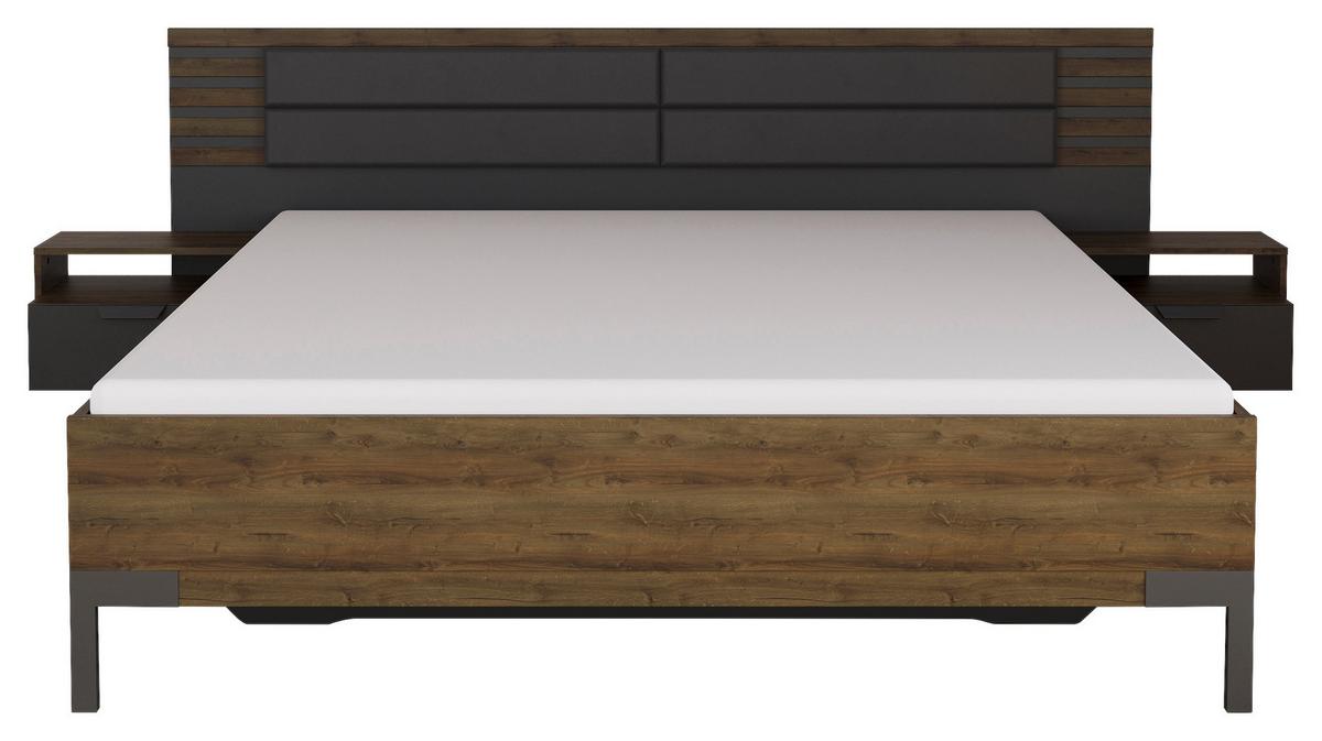 Bettanlage Barea ca. 180x200 cm Grau/Eiche dunkel - Eiche dunkel/Dunkelgrau, MODERN, Holzwerkstoff/Textil (180/200cm) - Rauch Möbel