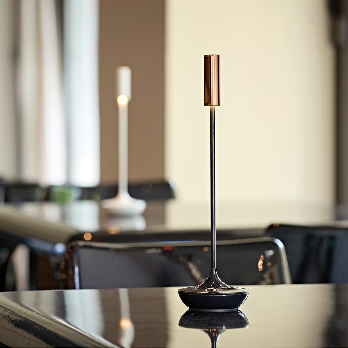 LAMPA STOŁOWA Z AKUMULATOREM 4564101 NUCANDLE - kolor miedziany/czarny wysoki połysk, Design, metal (8,5/8,5/30cm) - Sigor