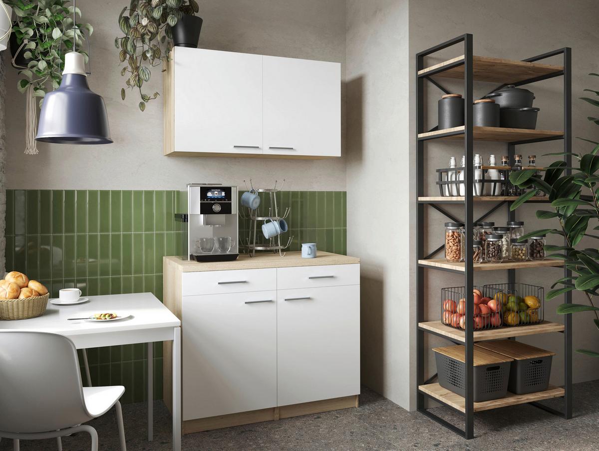 Bife Omara Merle, 100cm - srebrne barve/barve hrasta, Basics, kovina/leseni material (100/200/60cm) - Respekta