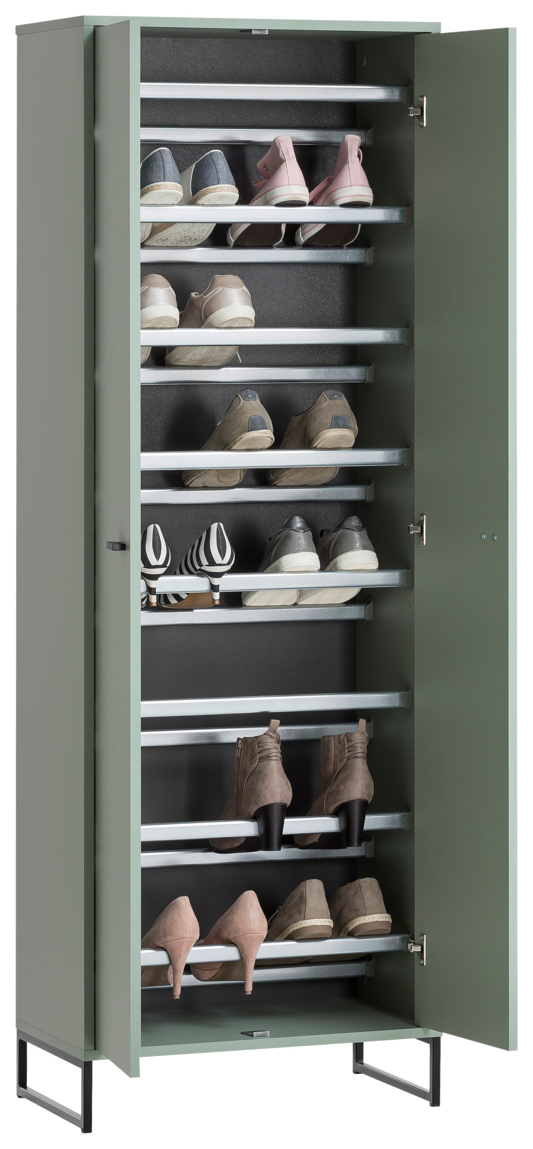 Schuhschrank Janne ca.60,2x169,7x33,5cm Pistazie - Schwarz/Grün, LIFESTYLE, Holzwerkstoff/Metall (60,2/169,7/33,5cm) - MID.YOU
