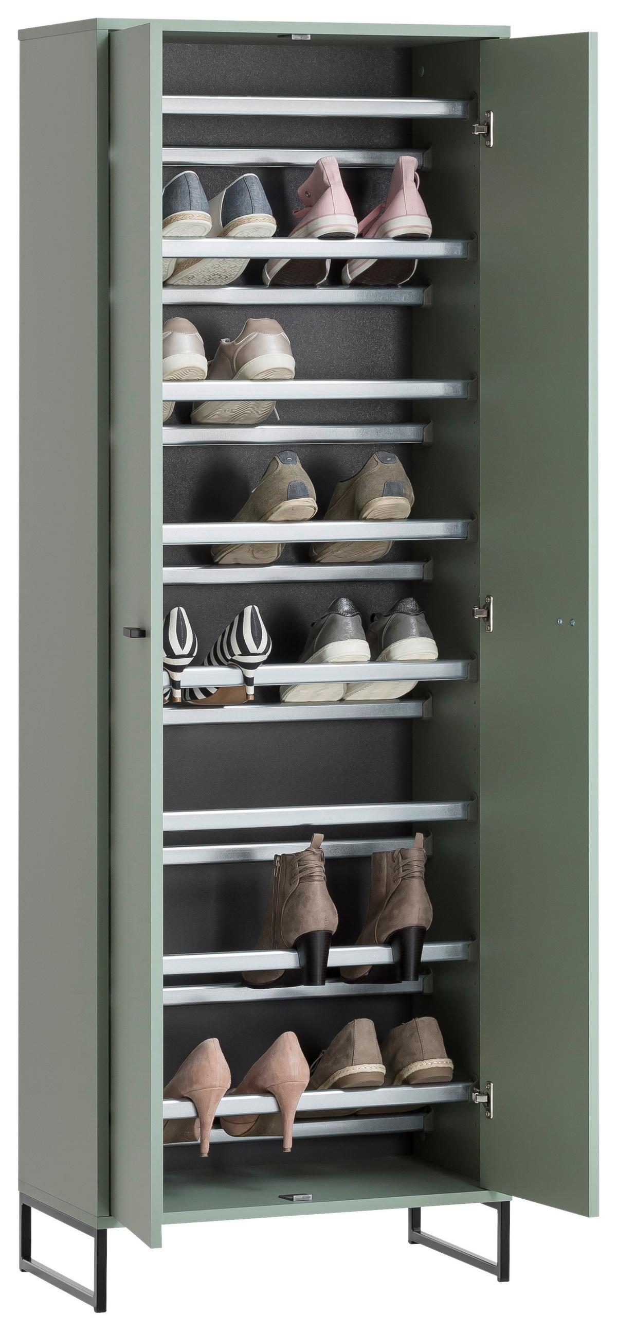 Schuhschrank Janne ca.60,2x169,7x33,5cm Pistazie - Schwarz/Grün, LIFESTYLE, Holzwerkstoff/Metall (60,2/169,7/33,5cm) - MID.YOU