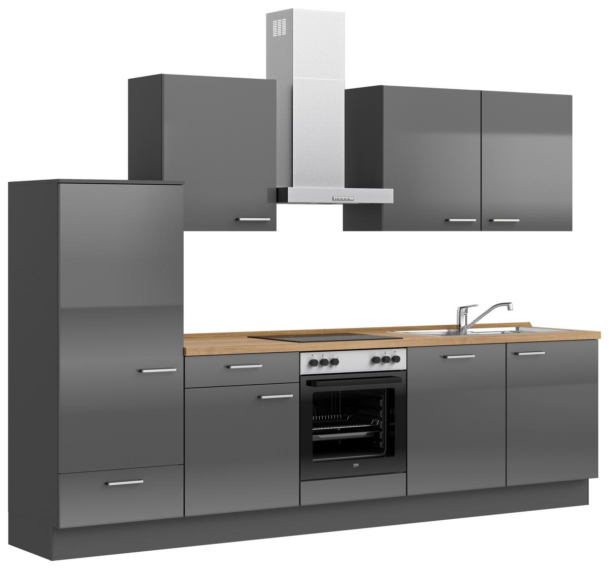 Küchenblock Flash Low m. Geräten Schieferfarben - Schieferfarben/Edelstahlfarben, MODERN, Holzwerkstoff/Metall (300cm) - Nobilia