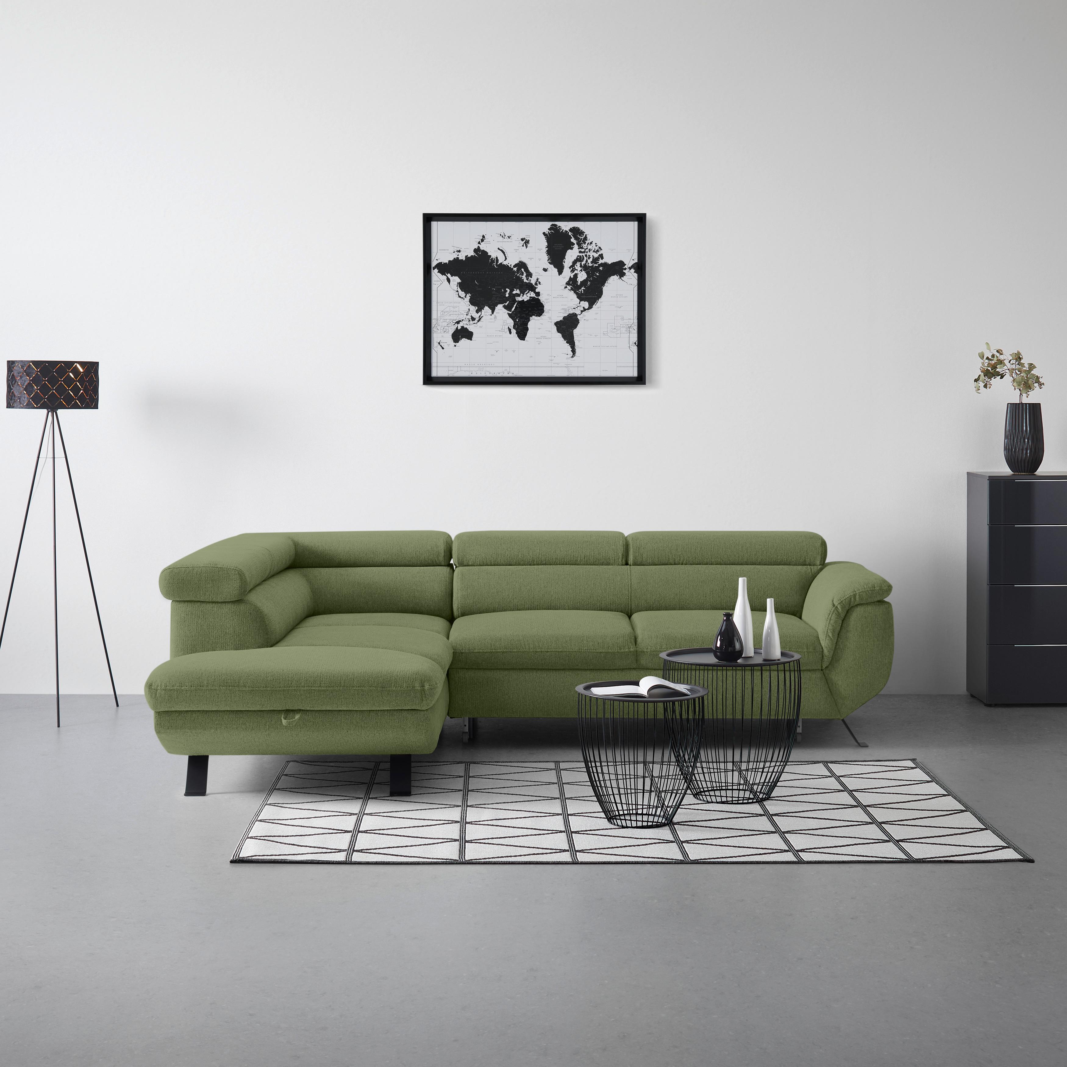 Ecksofa Raven Olivgrün - Schwarz/Olivgrün, MODERN, Textil/Metall (198/257cm) - Mömax