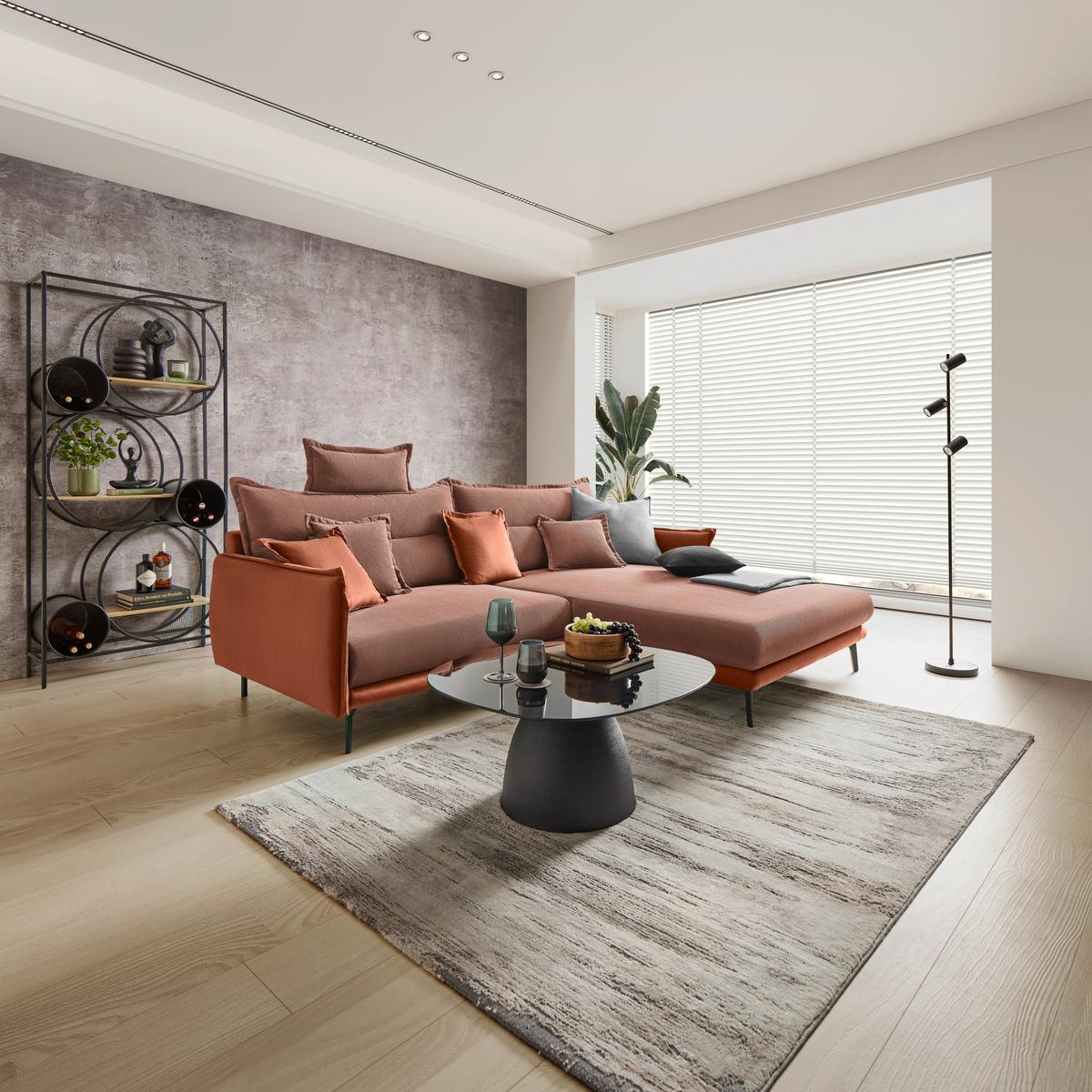 Ecksofa Nuovo Koralle - Koralle/Schwarz, MODERN, Textil/Metall (245/72-113/190cm) - Mömax