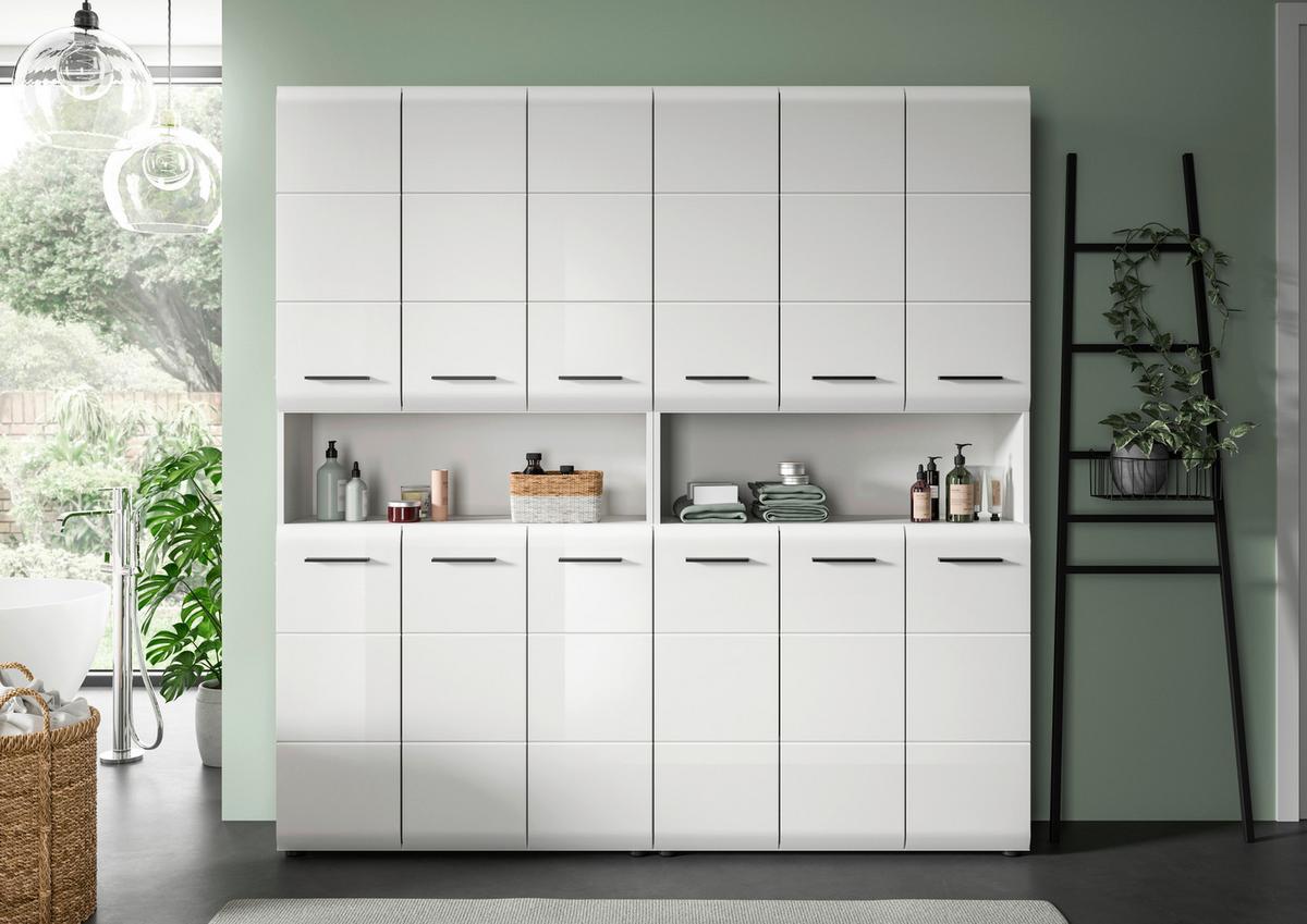 Hochschrank Ice ca. 180x185 cm Weiß - Weiß Hochglanz/Silberfarben, MODERN, Holzwerkstoff/Kunststoff (180/185/30cm) - MID.YOU