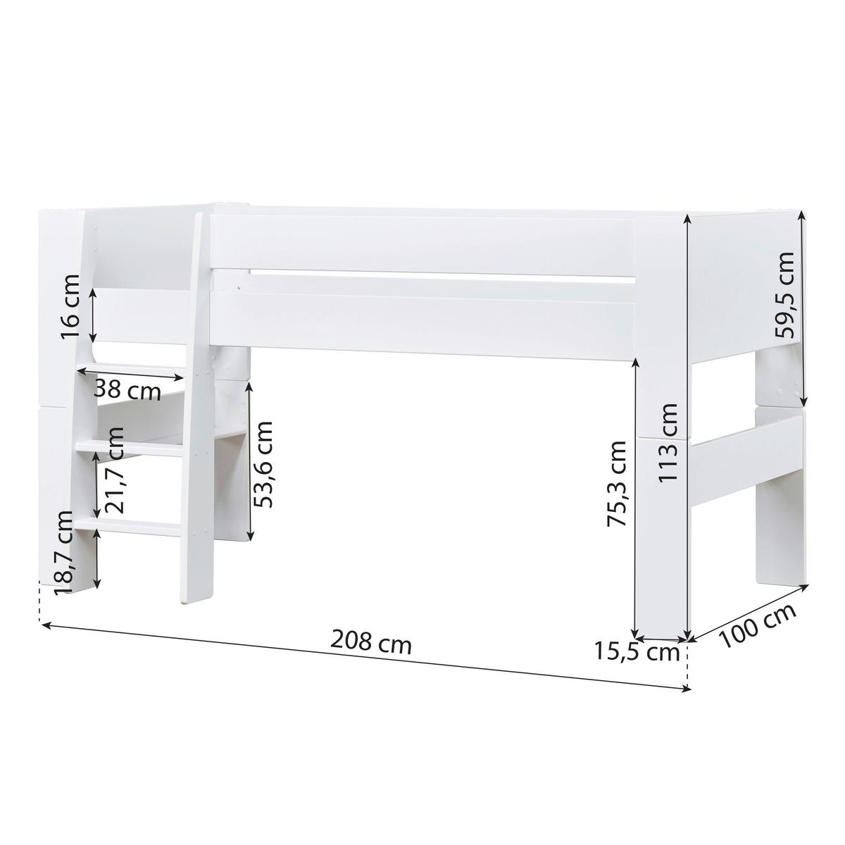 Hochbett PURE Weiß ca. 90x200 cm - Naturfarben/Weiß, MODERN, Holz/Holzwerkstoff (90/200cm) - MID.YOU