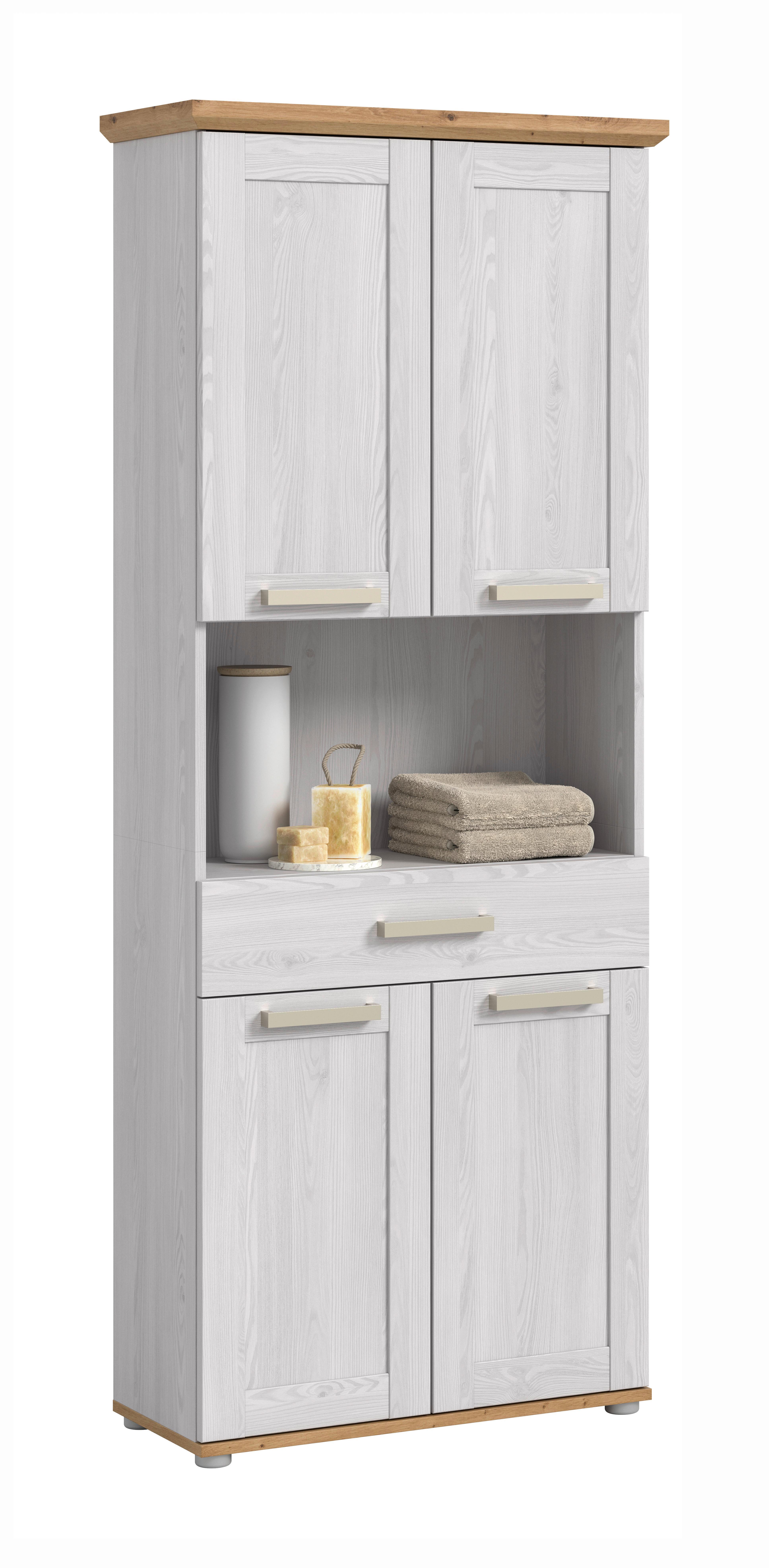 HOCHSCHRANK VERONA - Silberfarben/Lärchefarben, Trend, Holzwerkstoff/Kunststoff (74/187/34cm) - MID.YOU