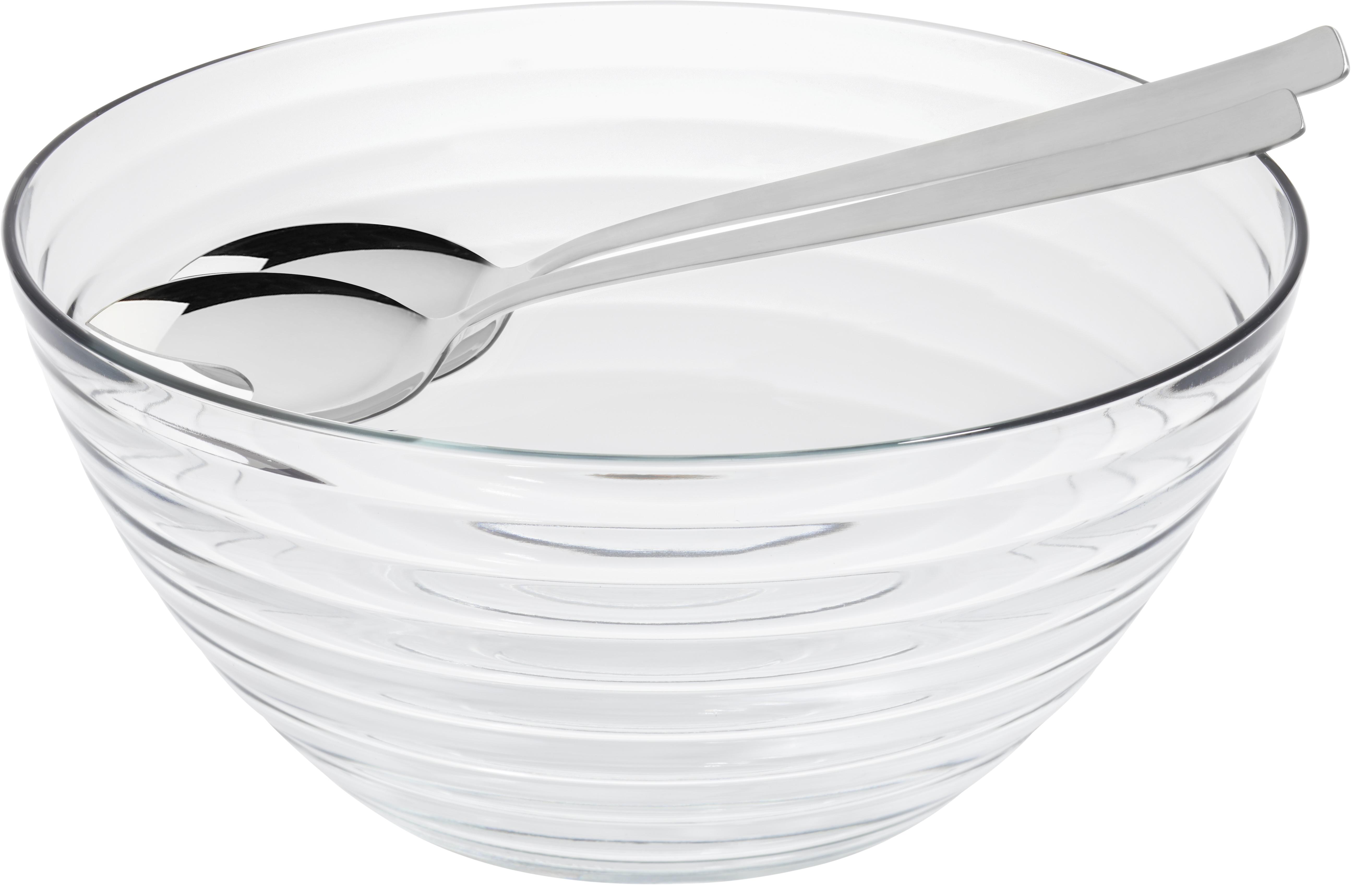 Salatschüsselset aus Glas mit Besteck, 3-teilig - Klar, KONVENTIONELL, Glas/Metall (29cm) - Rösle