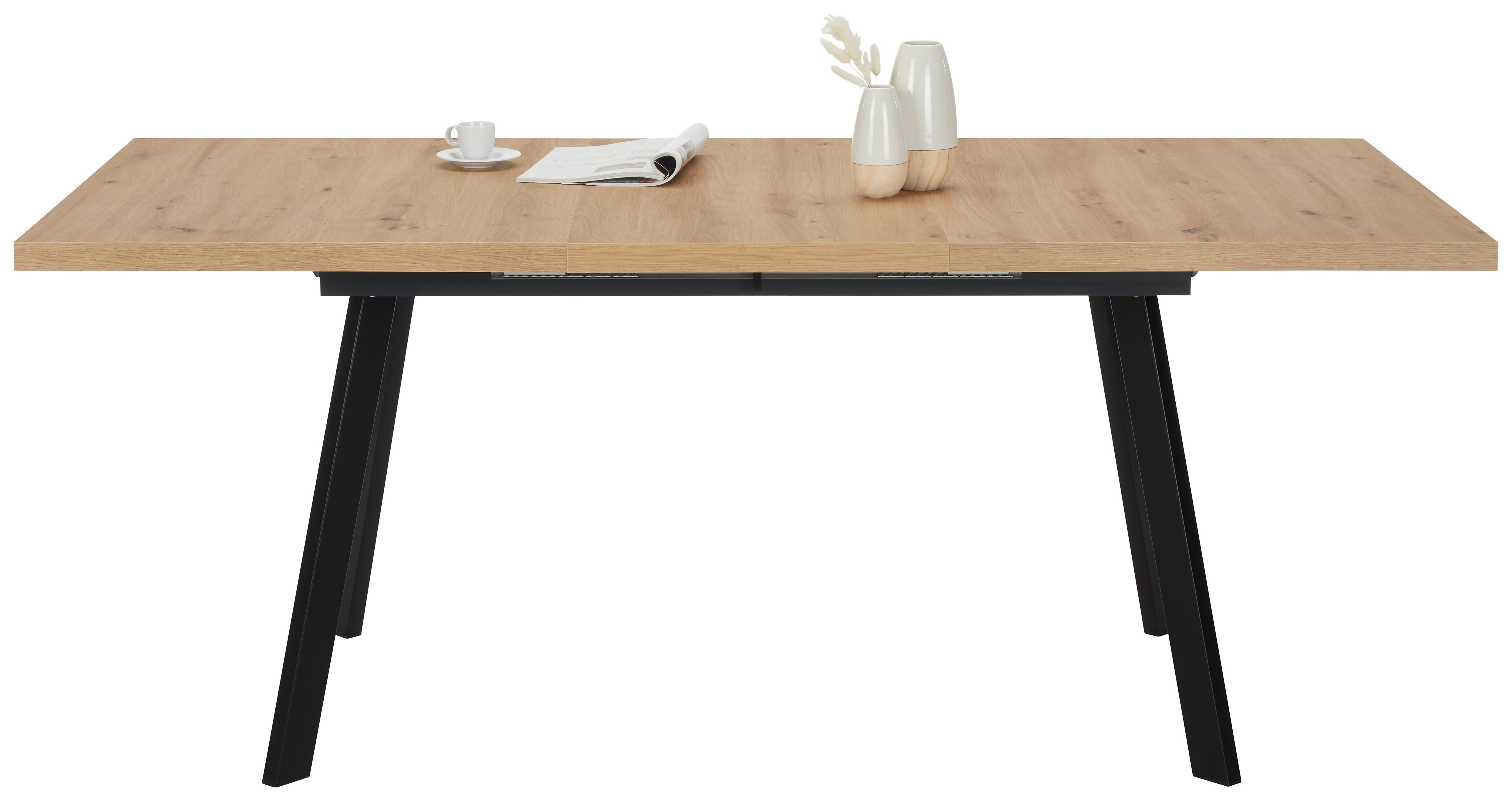 Ausziehtisch in Schwarz/Eiche Artisan - Schwarz/Eiche Artisan, Modern, Holzwerkstoff/Metall (160-210/90/75cm) - Mömax