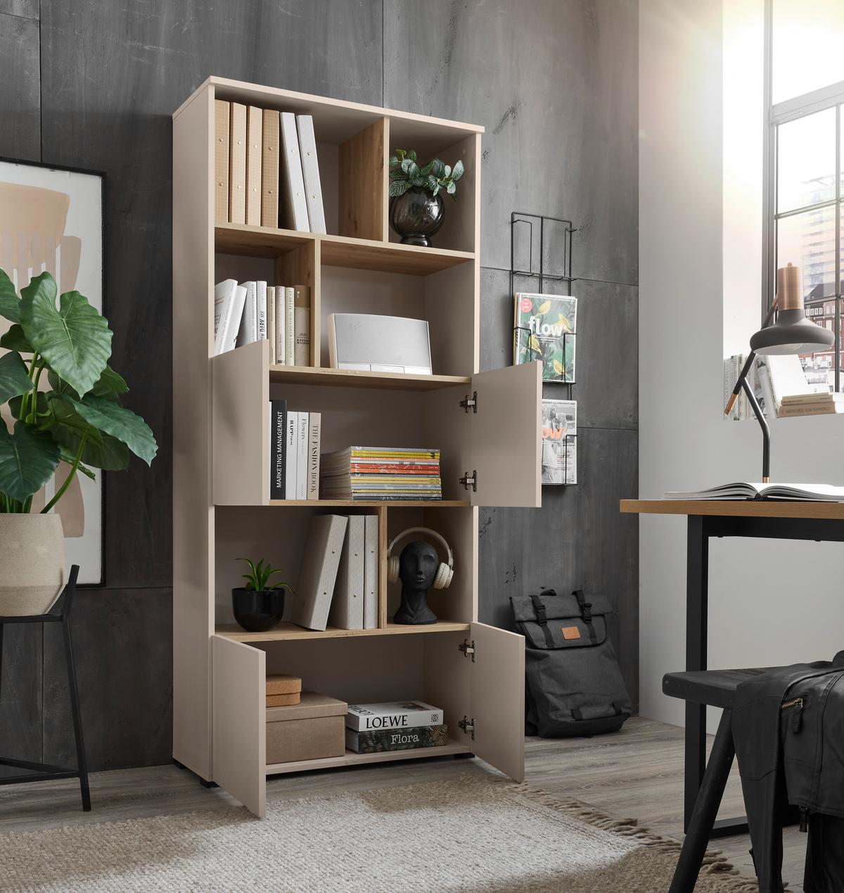 Regal Savanna Kaschmirfarben - Kaschmir/Schwarz, Modern, Holzwerkstoff/Kunststoff (80/180/35cm) - Mömax