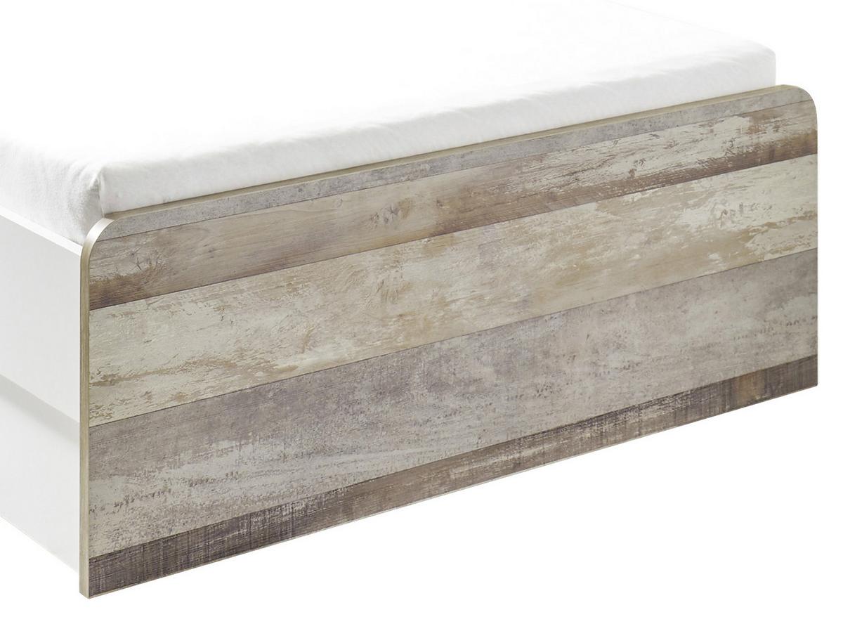 Stauraumbett in Braun/Grau/ Weiss 'Moon' - Weiss/Schwarz, Modern, Holzwerkstoff/Kunststoff (140/200cm) - MID.YOU