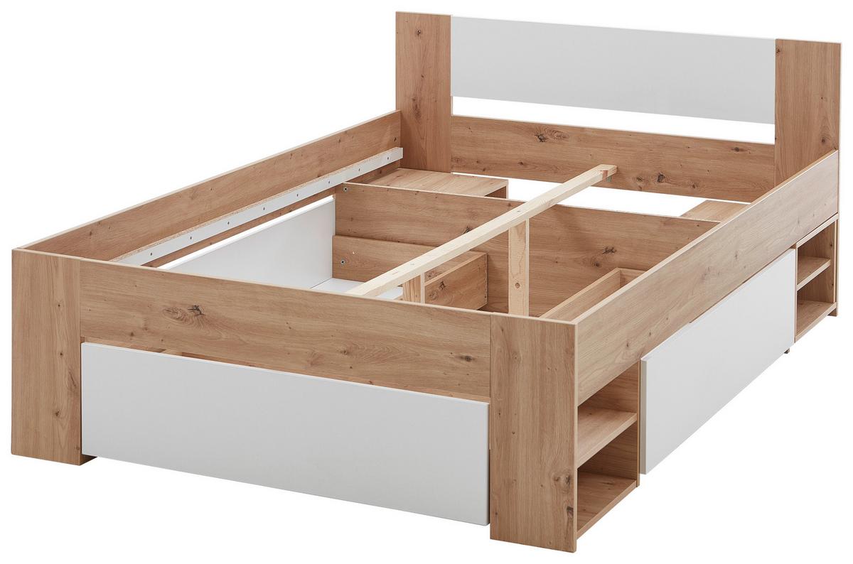 Bett Azurro 2-120 Weiß/Eiche Artisan - Weiß/Eiche Artisan, MODERN, Holzwerkstoff (120/200cm) - Mömax
