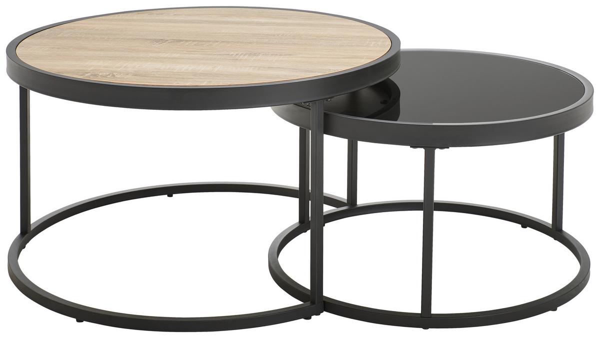 ZESTAW STOLIKÓW KAWOWYCH SEATTLE - kolor dębowy/czarny, Design, materiał drewnopochodny/metal (65-80/65-80/38-40cm) - MID.YOU