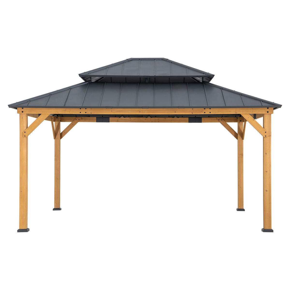 Pavillon Gazebo Anthrazit Echtholz - Anthrazit, Basics, Metall (390/320/450cm) - Modante