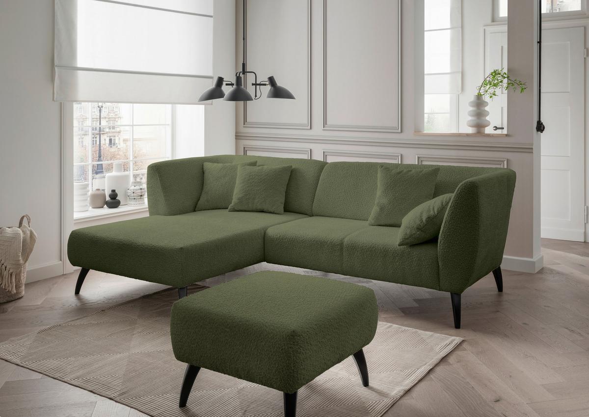 Wohnlandschaft Colori Dunkelgrün Bouclé - Dunkelgrün/Schwarz, MODERN, Holz/Textil (160/264cm) - MID.YOU