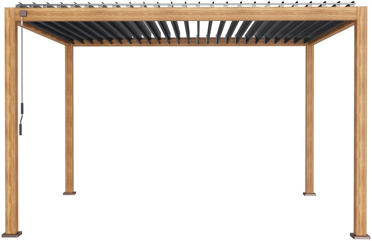 Pergola Mirador Deluxe ca. 400x300 cm Alu Holzoptik - Anthrazit, MODERN, Metall (400/250/300cm) - Gardenson