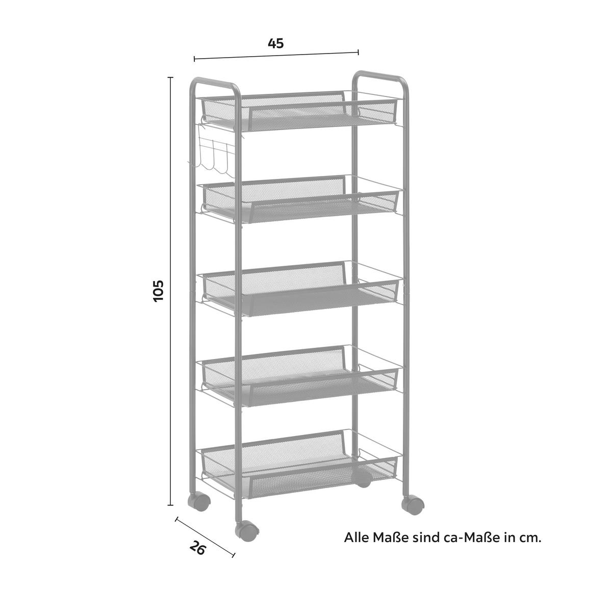 Görgős Polc Sandro - fekete, Modern, műanyag/fém (45/105/26cm) - Bessagi Home
