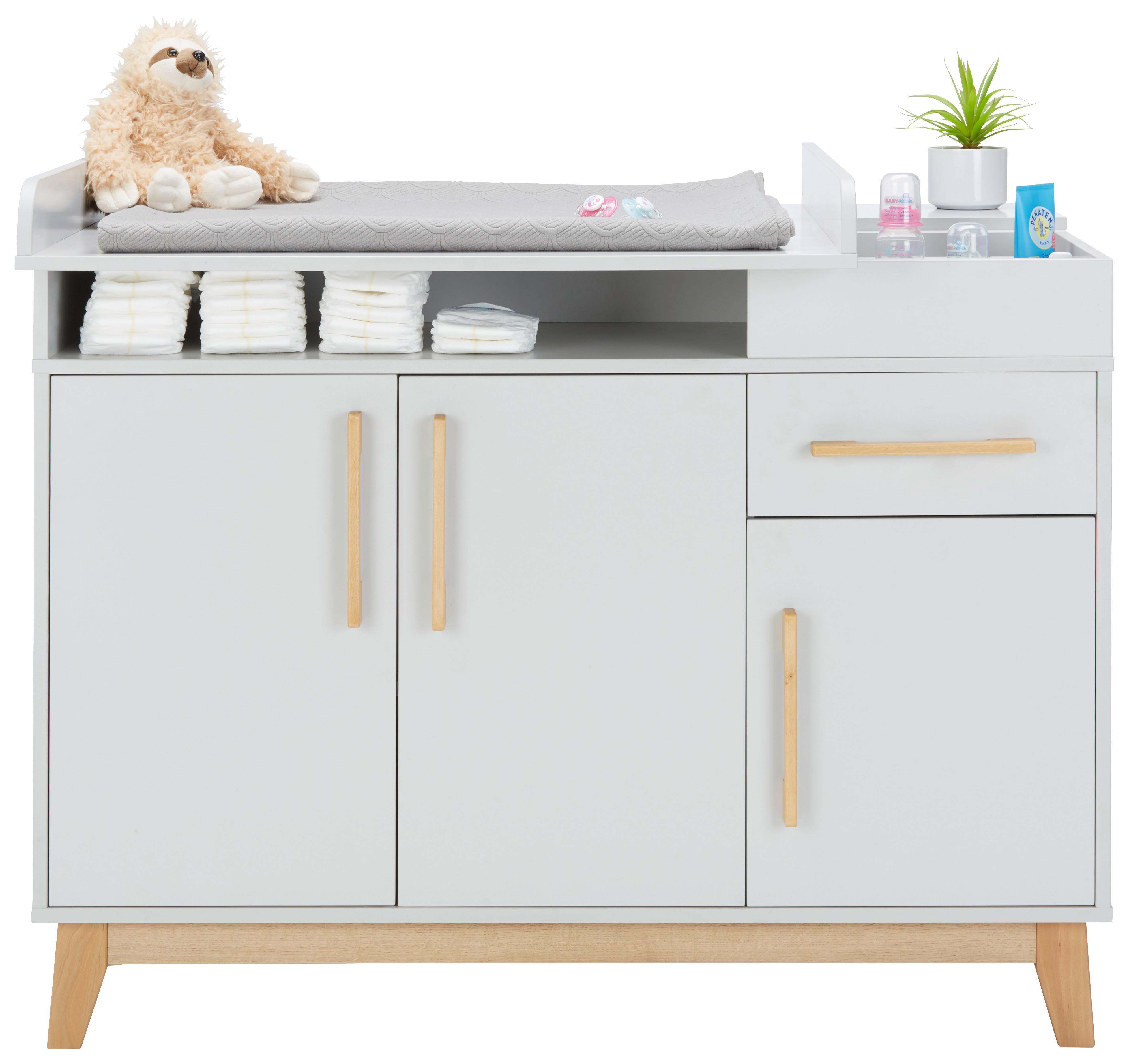 Wickelkommode in Hellgrau - Buchefarben/Hellgrau, Konventionell, Holzwerkstoff (117/100/75cm) - Premium Living