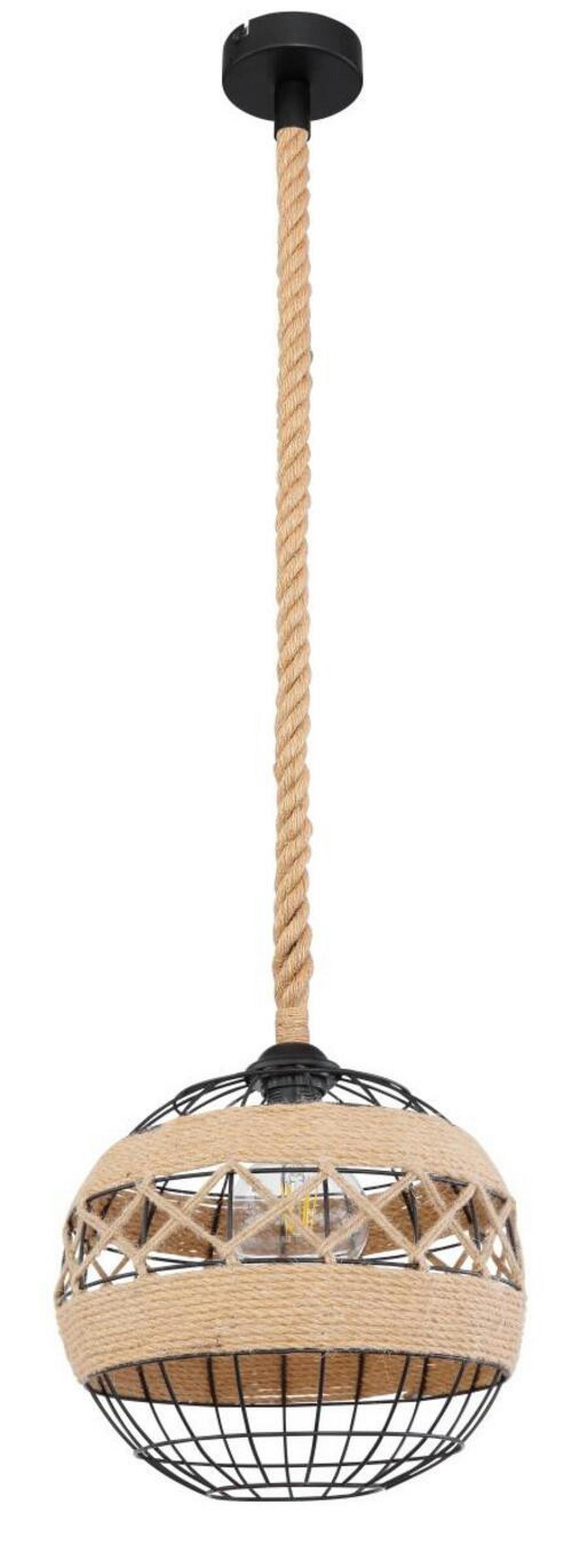 Hängeleuchte 69029H1 max. 60 Watt - Schwarz/Braun, Natur, Naturmaterialien/Metall (30/120cm) - Globo