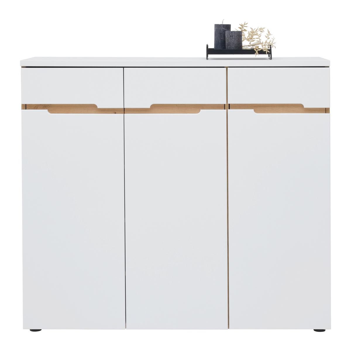 Kommode Dallas Weiß/Eiche Artisan - Schwarz/Weiß, MODERN, Holzwerkstoff/Kunststoff (120/107/38cm) - Mömax