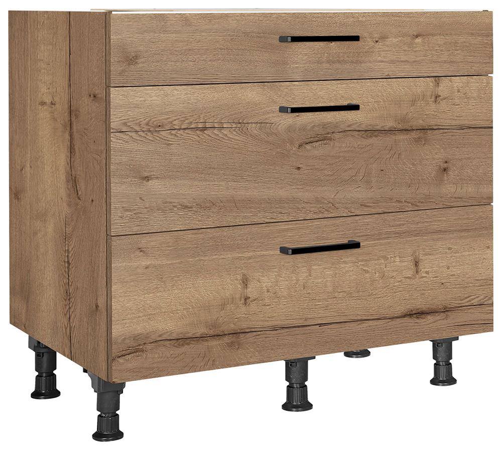 Schubkastenunterschrank Structura Eiche dunkel - Eiche dunkel/Schwarz, MODERN, Holzwerkstoff/Metall (90/87/56cm) - Nobilia