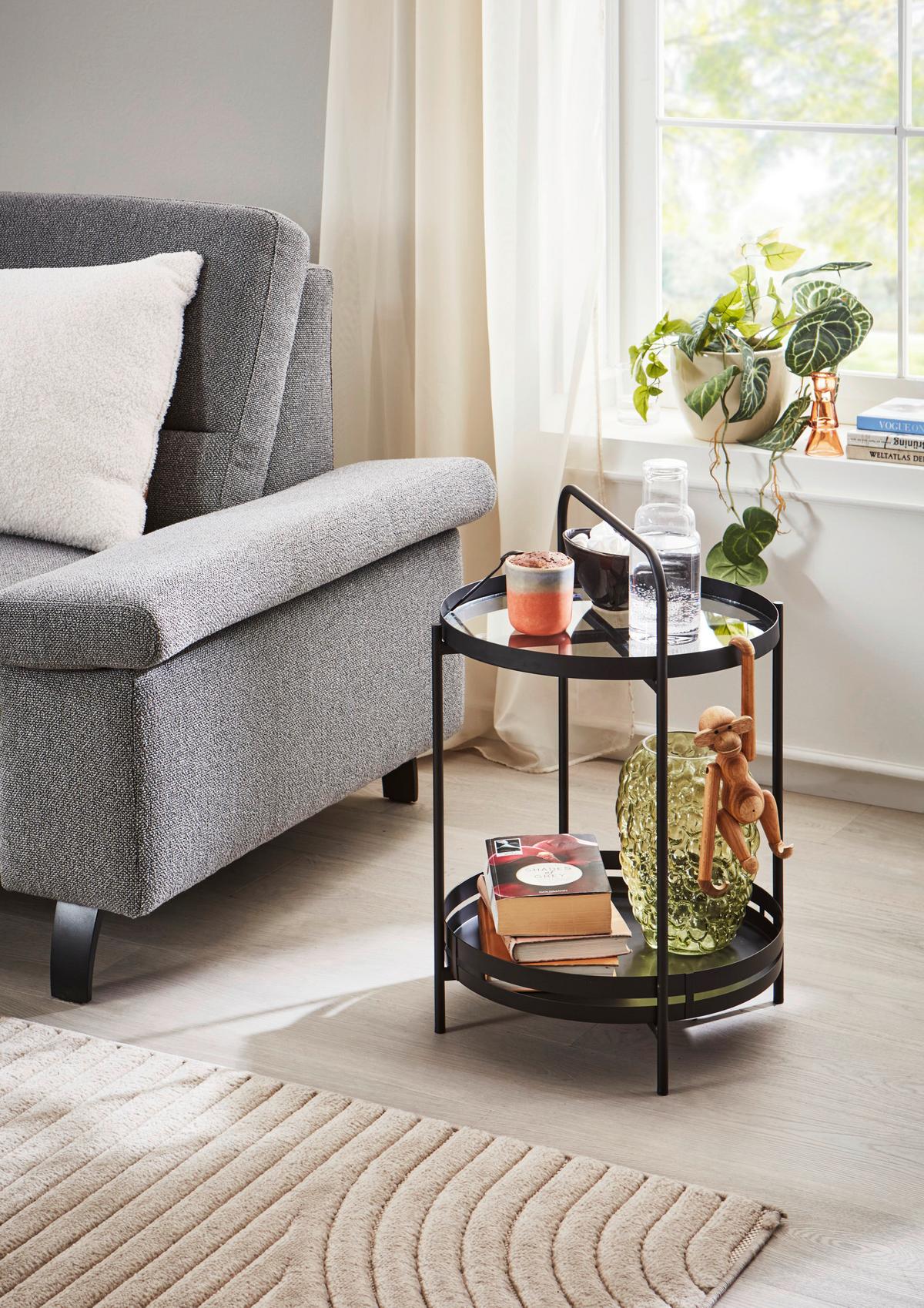 COUCHTISCH KLEINMÖBEL - noir, Design, métal/verre (44/62cm) - MID.YOU