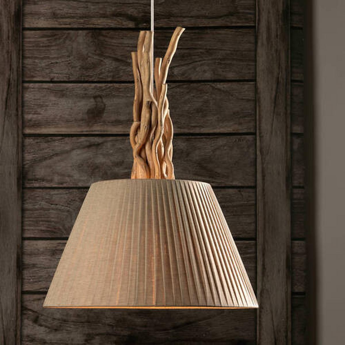 Hängeleuchte Woody Weiß/Sand/Braun max. 22 Watt - Sandfarben/Hellbraun, Natur, Holz/Textil (40/110cm)