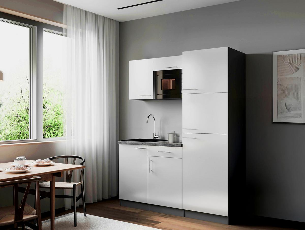 Küchenblock Oliver m. Geräten Weiß - Weiß/Grau, Trend, Holzwerkstoff/Metall (160cm) - Respekta