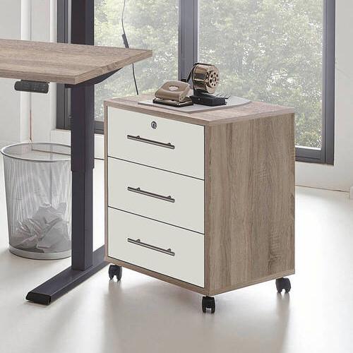 Rollcontainer Office Edition Weiß/Sonoma Eiche - Edelstahlfarben/Weiß, MODERN, Holzwerkstoff/Kunststoff (44/58/40cm) - MID.YOU