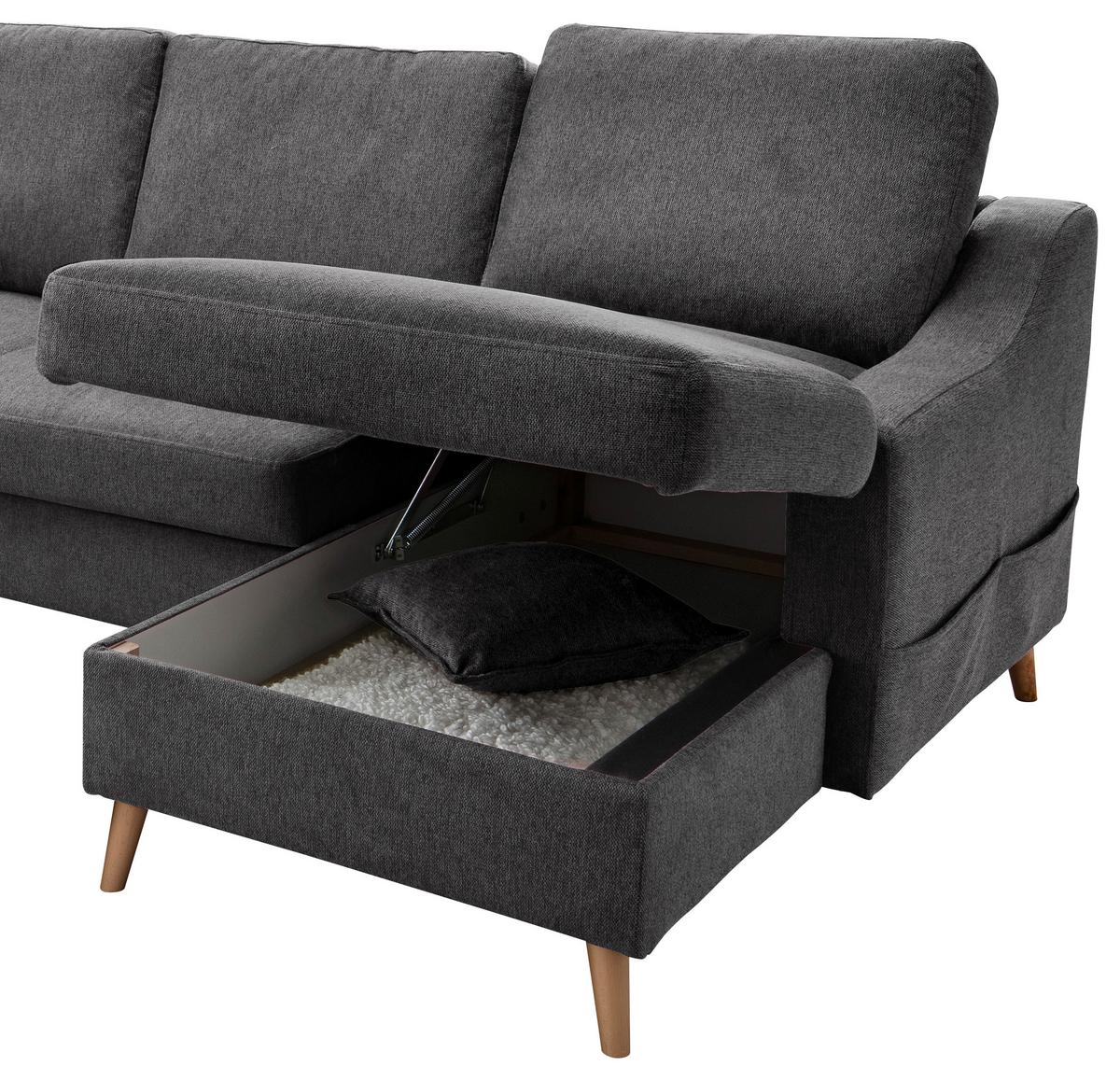 Wohnlandschaft Valentina Anthrazit Struktur - Anthrazit/Naturfarben, KONVENTIONELL, Holz/Textil (200/301/150cm) - P & B