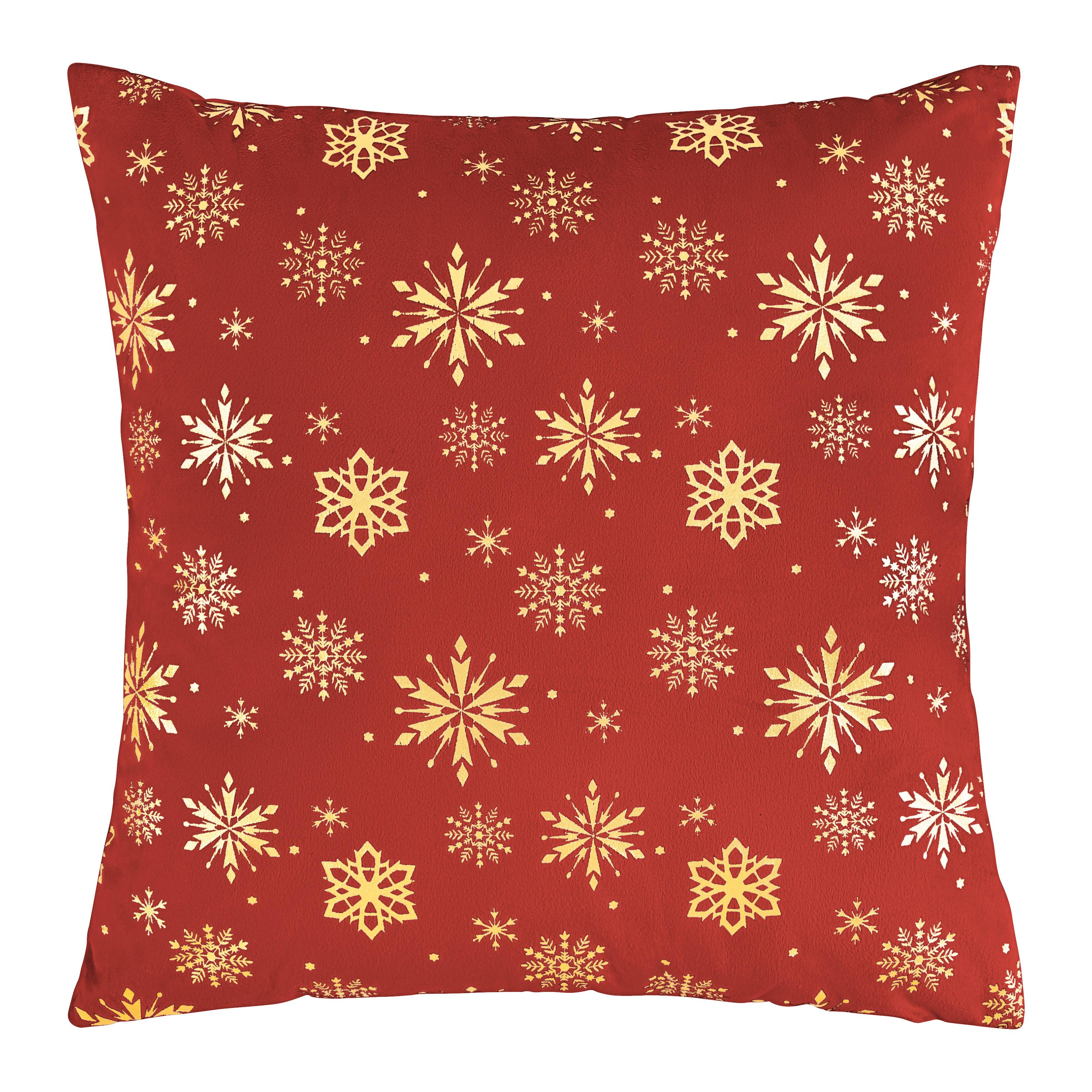 Díszpárna Snowflake 45/45 - piros/aranyszínű, textil (45/45cm) - Mömax