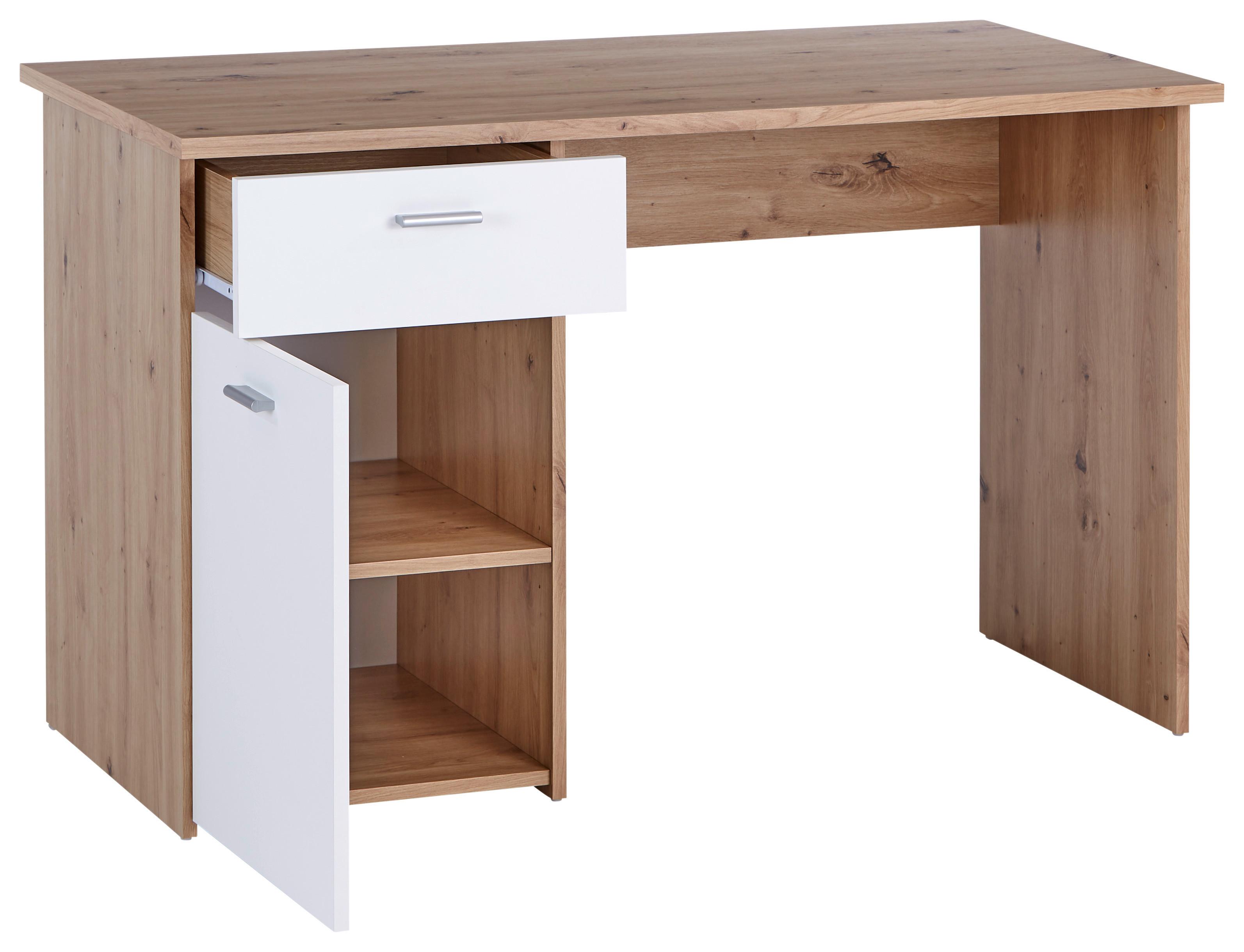 Pisalna Miza Simon, Bela, Barva Hrasta - bela/barve aluminija, Moderno, umetna masa/leseni material (120/75,5/60cm) - Mömax