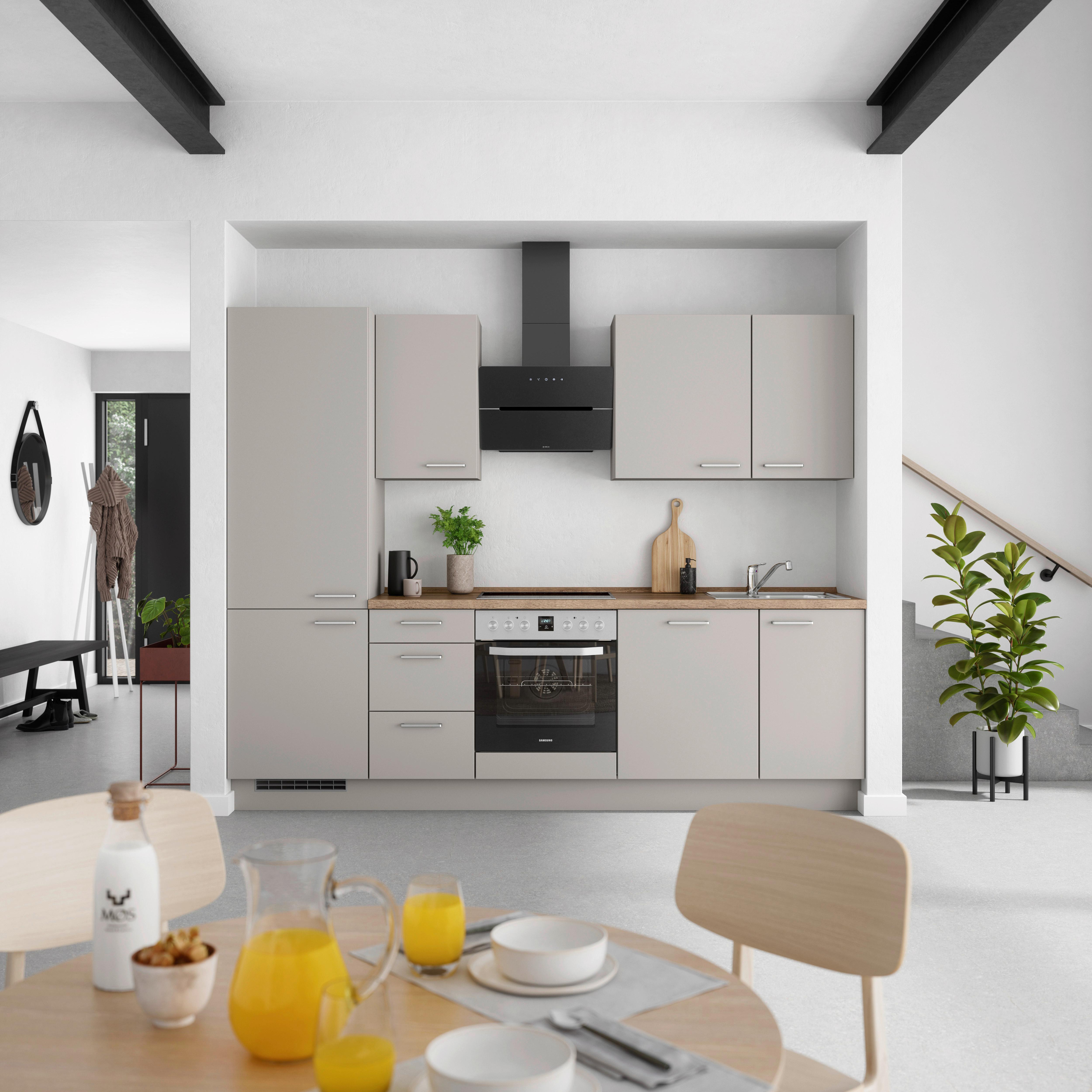 Küchenblock Touch High m. Geräten Grau - Eiche dunkel/Edelstahlfarben, MODERN, Holzwerkstoff/Metall (270cm) - Nobilia