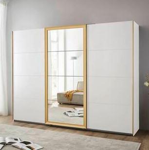 Schwebetürenschrank Katar Weiß/Goldfarben - Goldfarben/Weiß, MODERN, Glas/Holzwerkstoff (270/208/64cm) - Mömax