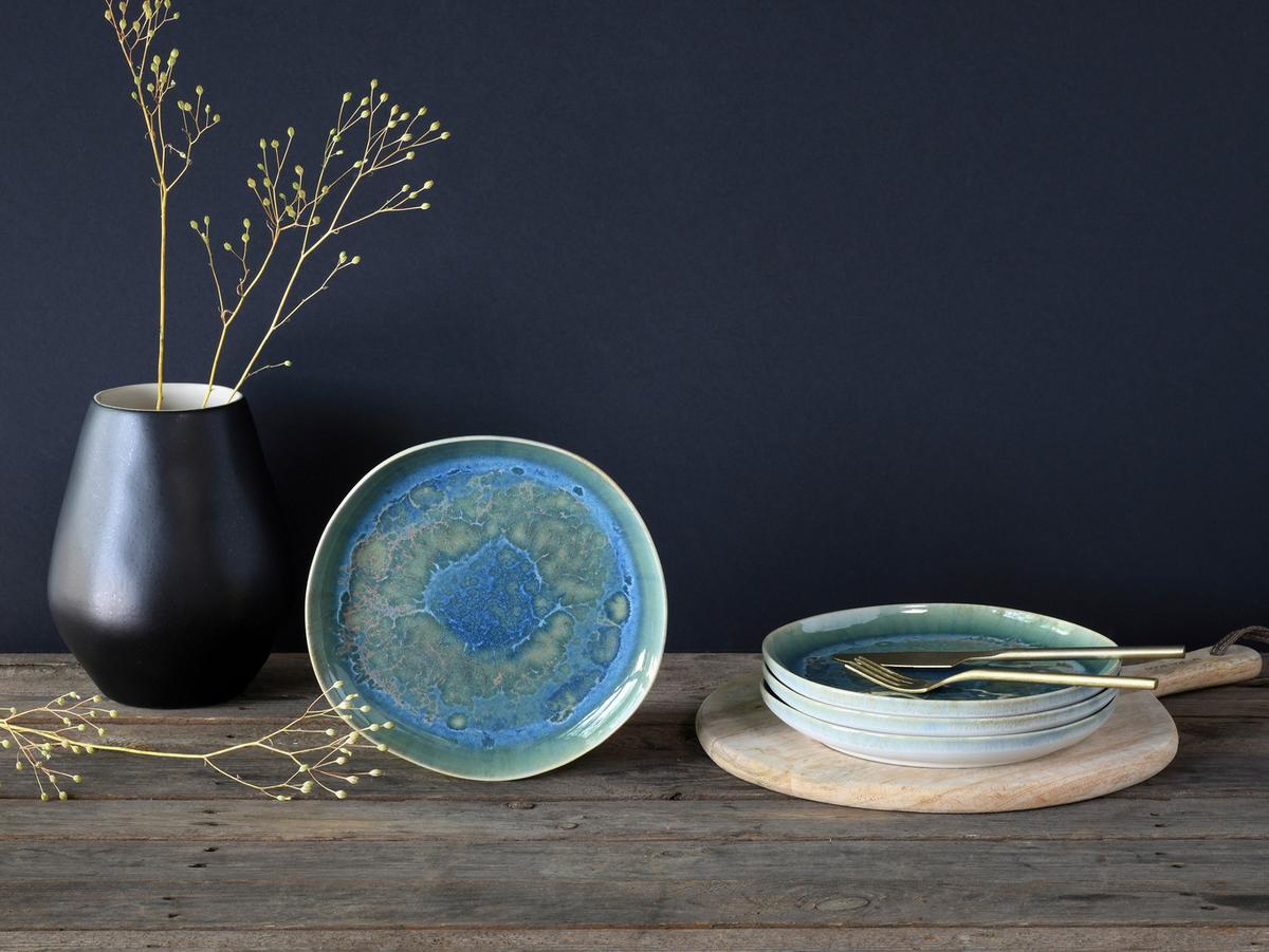 Set Desertnih Krožnikov Yuki Uno, 4-Delni - modra/zelena, Basics, keramika (22cm) - Creatable