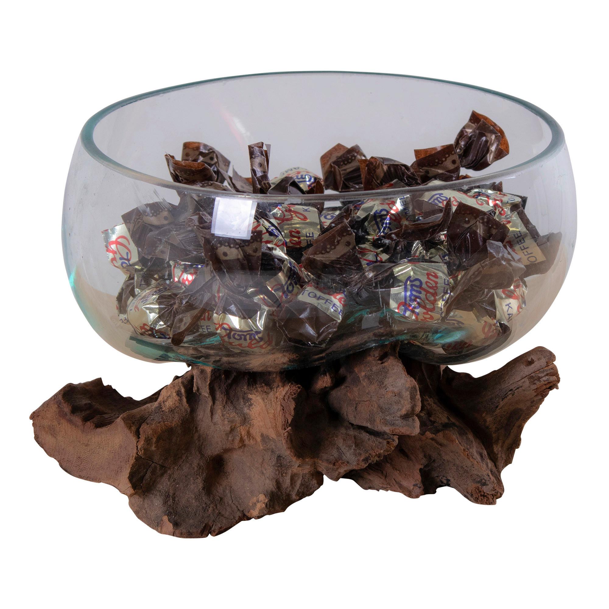 Vase San Marino Waterdrop Transparent/Teakfarben - Transparent/Teakfarben, Design, Glas/Holz (15/15/15cm)